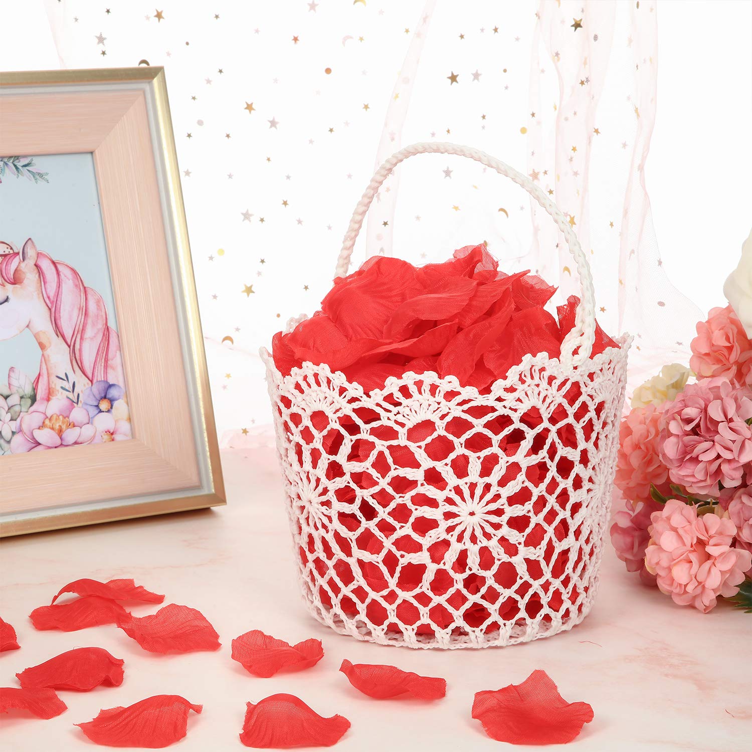 Cestino Matrimonio Bianco Maniglia Cestini di Fiori Ragazza, 5,90 x 4,72 x 4,33 Pollici (2 Pacchi)