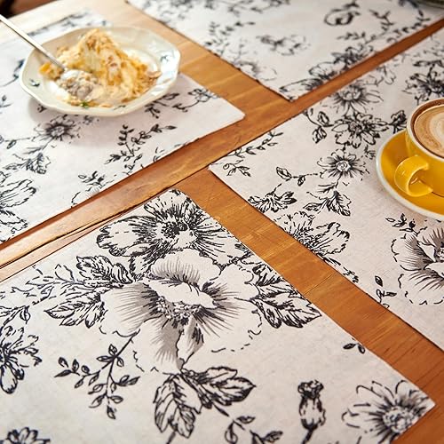 Miniatura 3 de JINCHAN Juego de 4 manteles individuales texturizados de arpillera, manteles individuales de tela rústica, manteles individuales de tela duradera