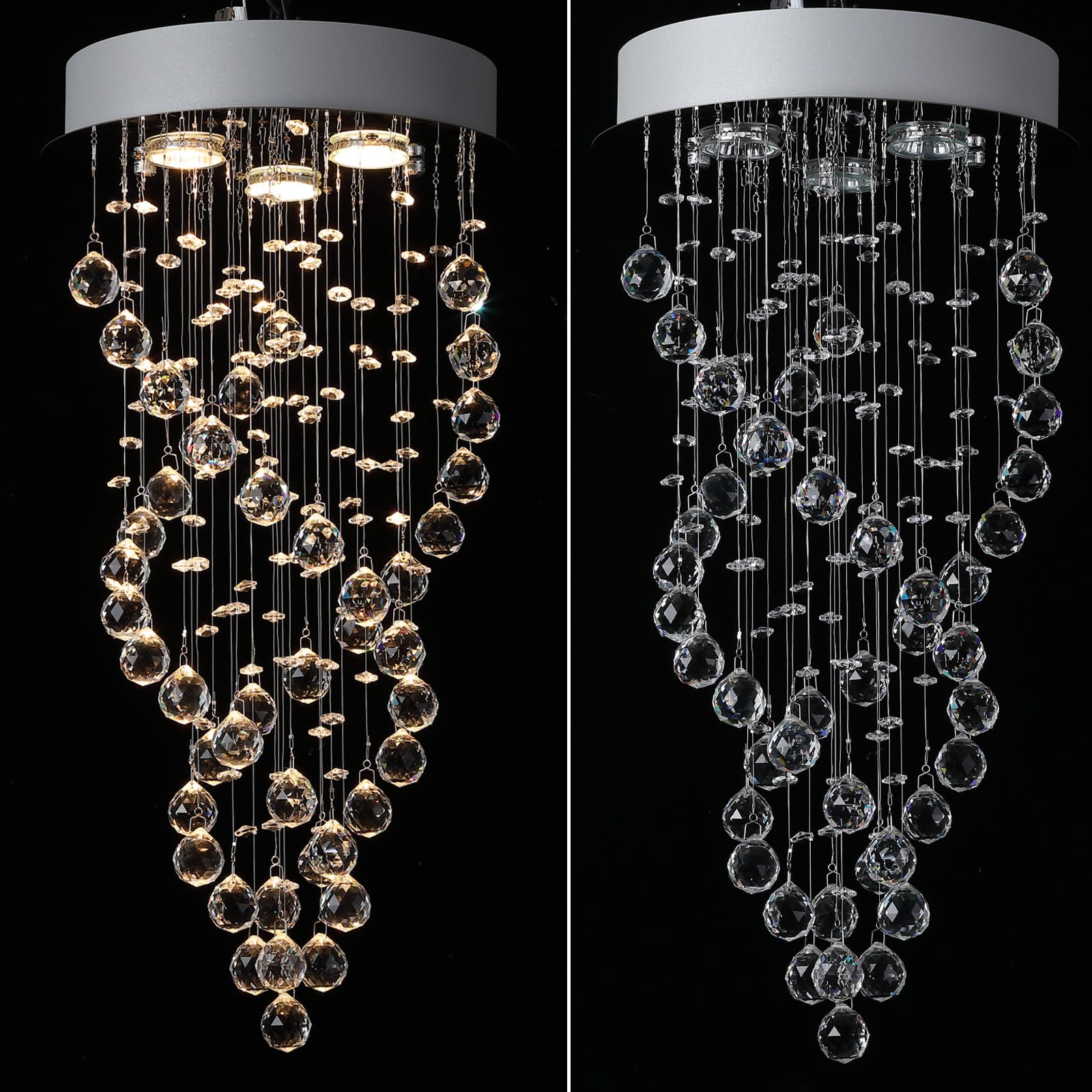 KRASTY Chrome K9 Crystal Raindrop Chandelier,Modern Elegant Spiral Pendant Light, 3 Lights Crystal Flush Mount Medium High Ceiling Light Fixture for Bedroom, Hallway, LivingRoom, D12 x H24