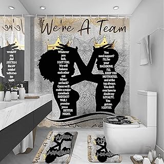 4 Pcs Black King Queen Shower Curtain Set, Inspirational Quotes Black Ma...