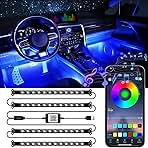 LivTee Accent Interior Car Lights, Smart Car Interior Lights with App Control, RGB LED Lights with Music Mode and DIY Mode, 2 Lines Design LED Lights for Cars with Charger, Car Accessories for Women