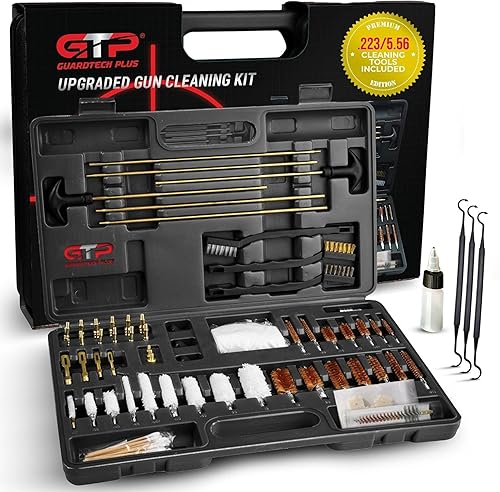 GuardTech Plus Universal Gun Cleaning Kit – Pro-Grade Rifle, Handgun & Shotgun Cleaner with Brass Jags, Rods, Brushes & Patches with .223/5.56