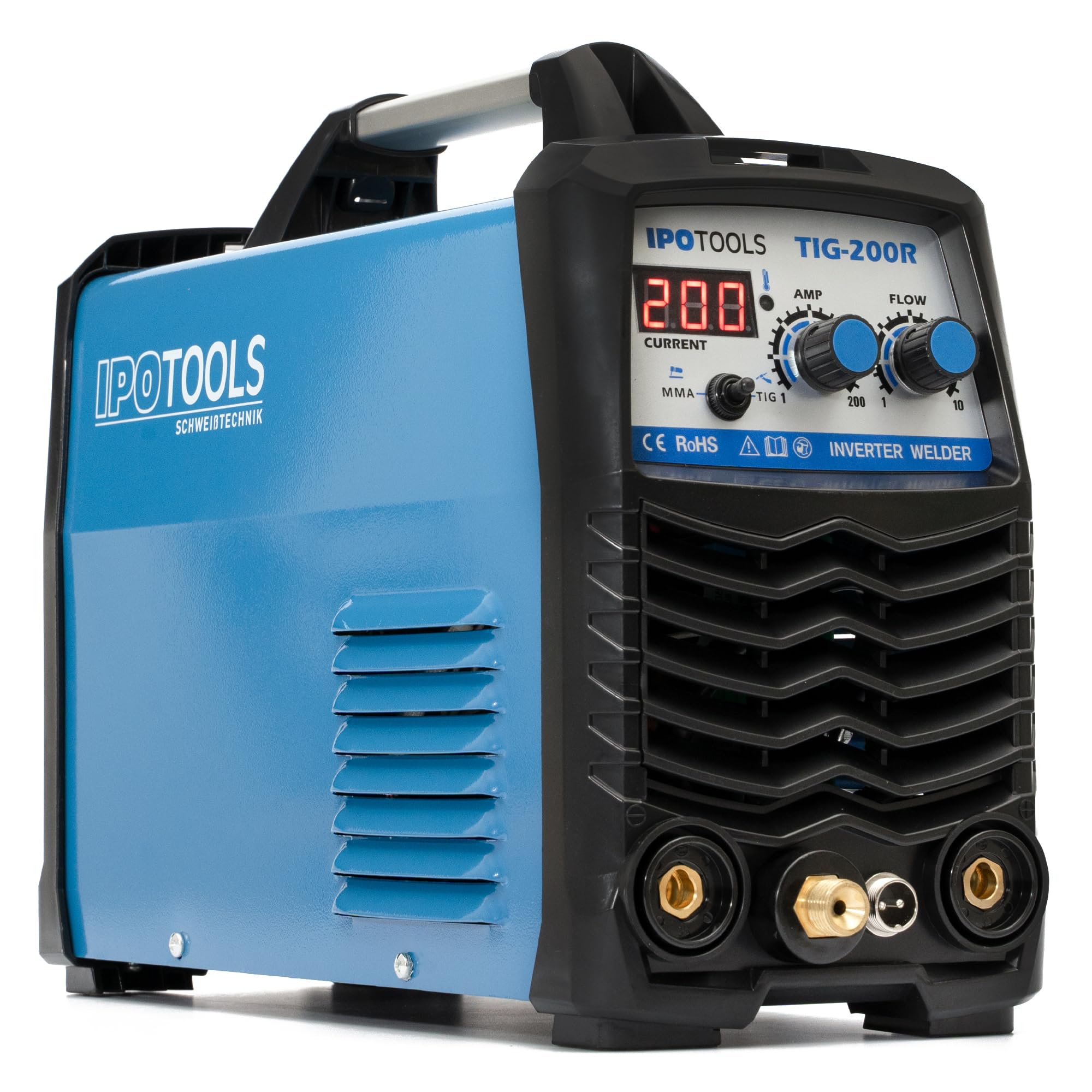 IPOTOOLS TIG-200R spawarka TIG WIG DC – spawarka TIG WIG 200 A, w pełni cyfrowa spawarka inwertorowa z cyfrowym wyświetlaczem LCD, zapłon HF, MMA E-Hand IGBT