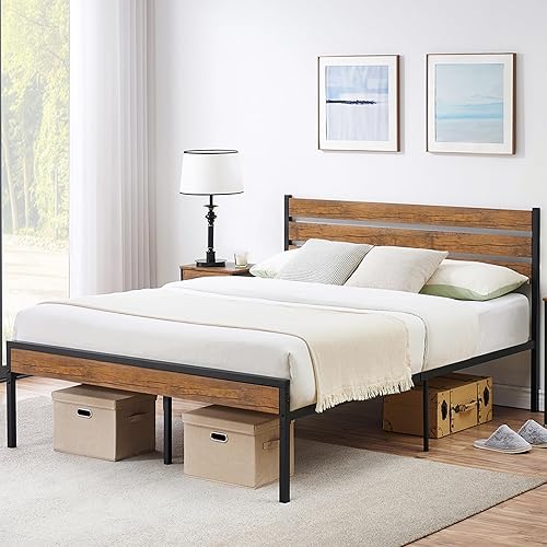 IDEALHOUSE Base de cama Queen con cabecera de madera rústica vintage, marco de cama tamaño Queen con almacenamiento, base de colchón, soporte de disponible en Yaxa Mexico