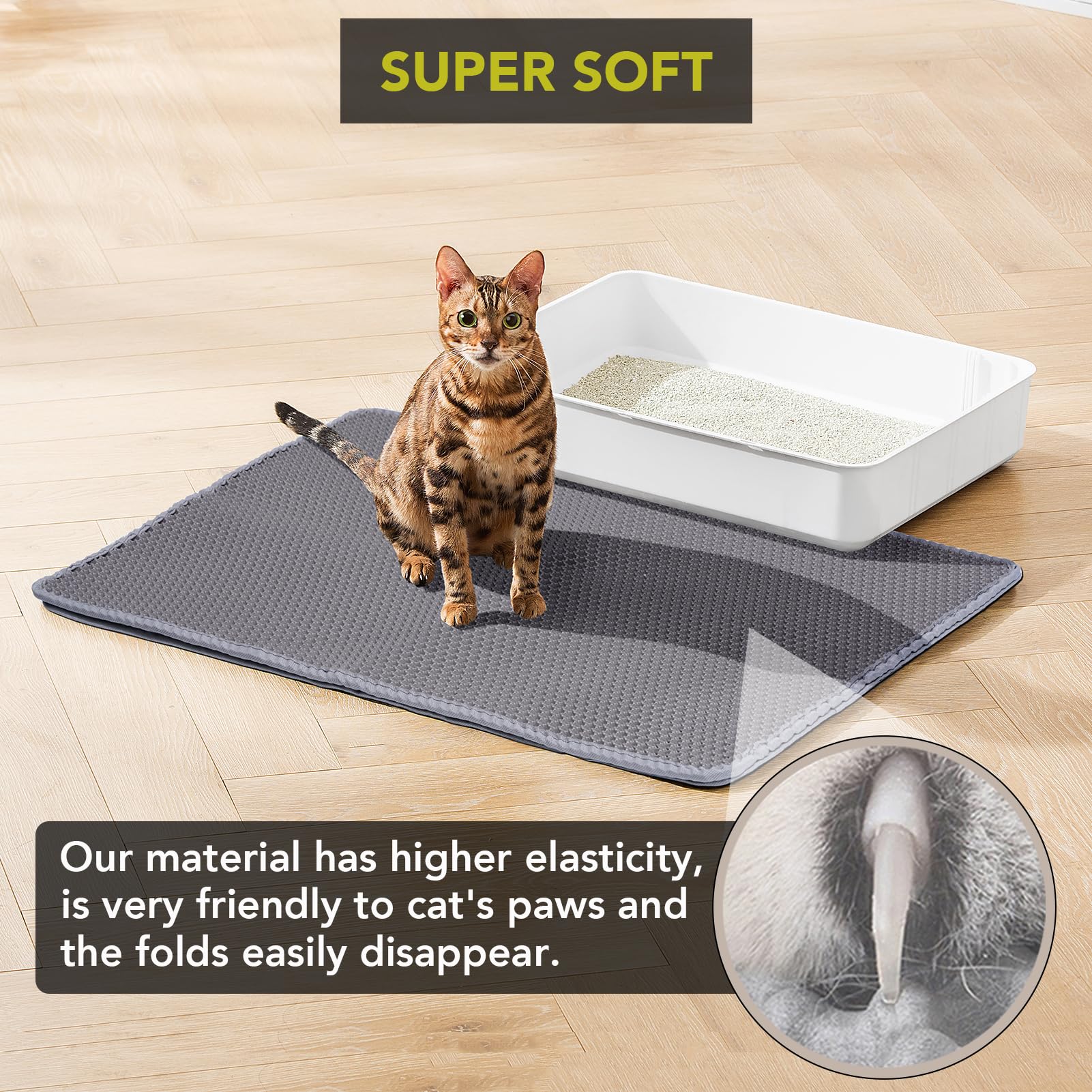 BomDa Tappetino per Lettiera gatti, Design a Nido D'ape, Impermeabile, Doppio Strato (Modello 3(grigio), 115x75cm)