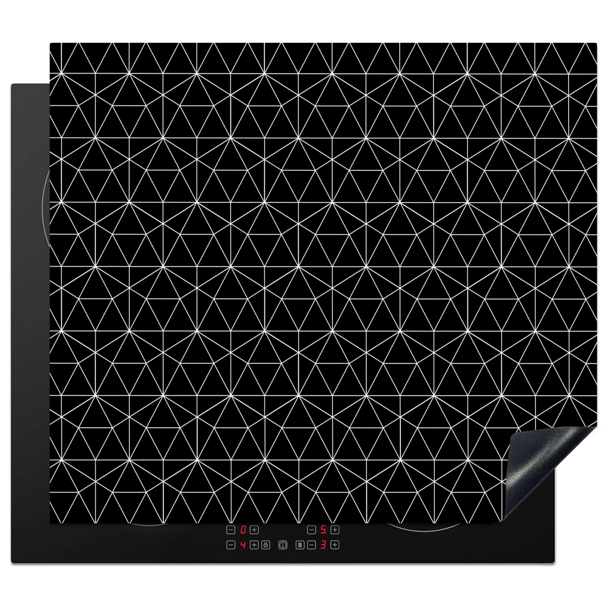 KitchenYeah© Induction Hob Protector Mat 20.5"x23.2" / 59x52 cm Stove Cap Top Cover Kitchen Cooker Covers for Electric Hobs Vinyl Geometric Print - Black - White — image 1