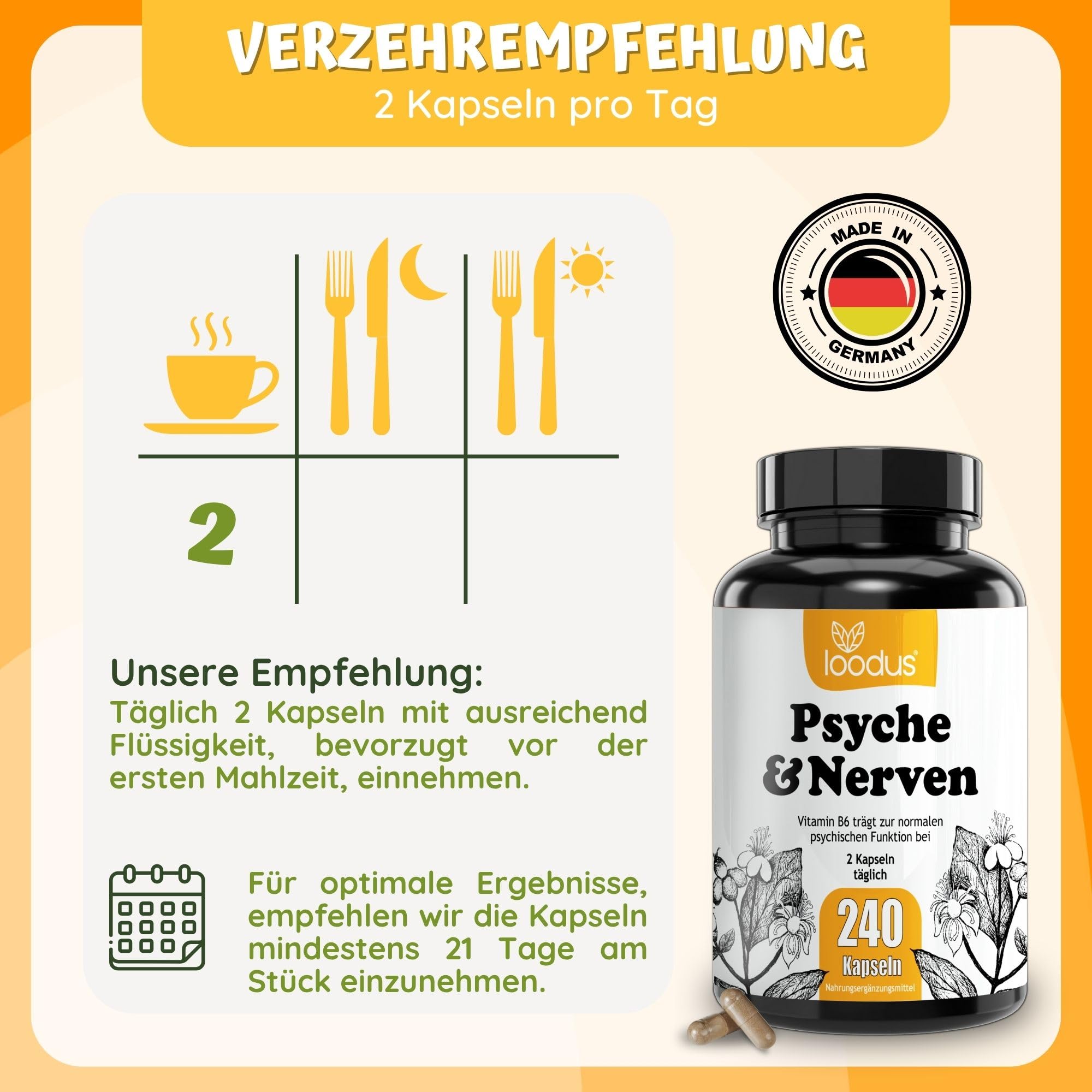 Johanniskraut-Kapseln - 10000mg Johanniskraut hochdosiert aus 10:1 Extrakt (2 Kapseln) + GABA + L-Tryptophan - 4 Monatsvorrat - pflanzlicher Stimmungsaufheller hochdosiert von loodus®