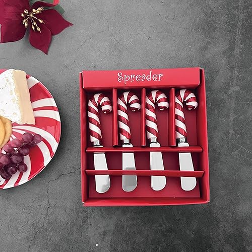 Miniatura 5 de Supreme Housewares Cuchillos esparcidores de queso y mantequilla, decoración navideña, mango de resina pintado a mano de 4 piezas con hoja de acero
