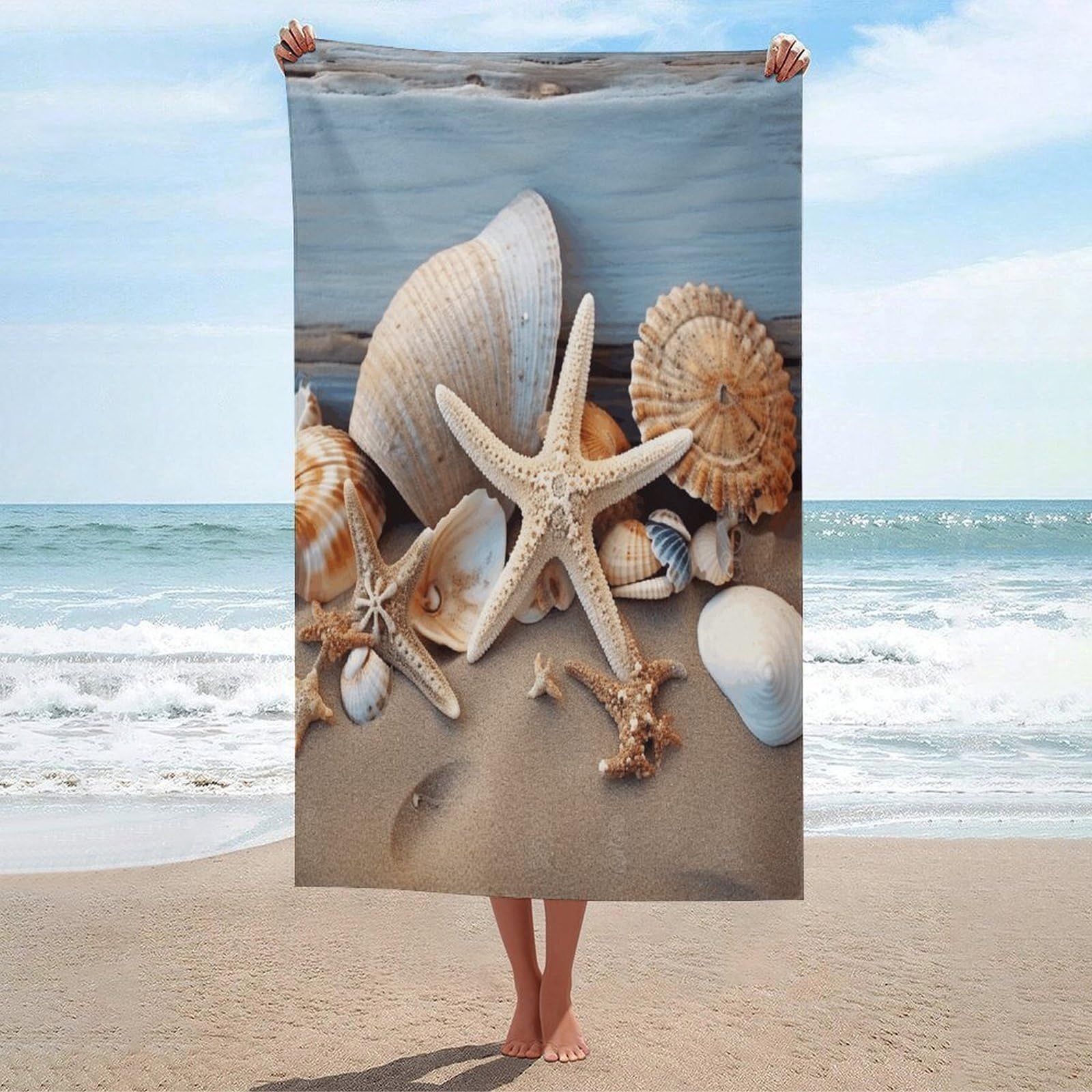Adfgyerh Unisex Style Seashells Starfish Sand Bath Towels Beach Towel Lightweight Quick Dry, Bath Towel For Travel Sports Pool Swimming Bath Camping Yoga Adults130x80cm