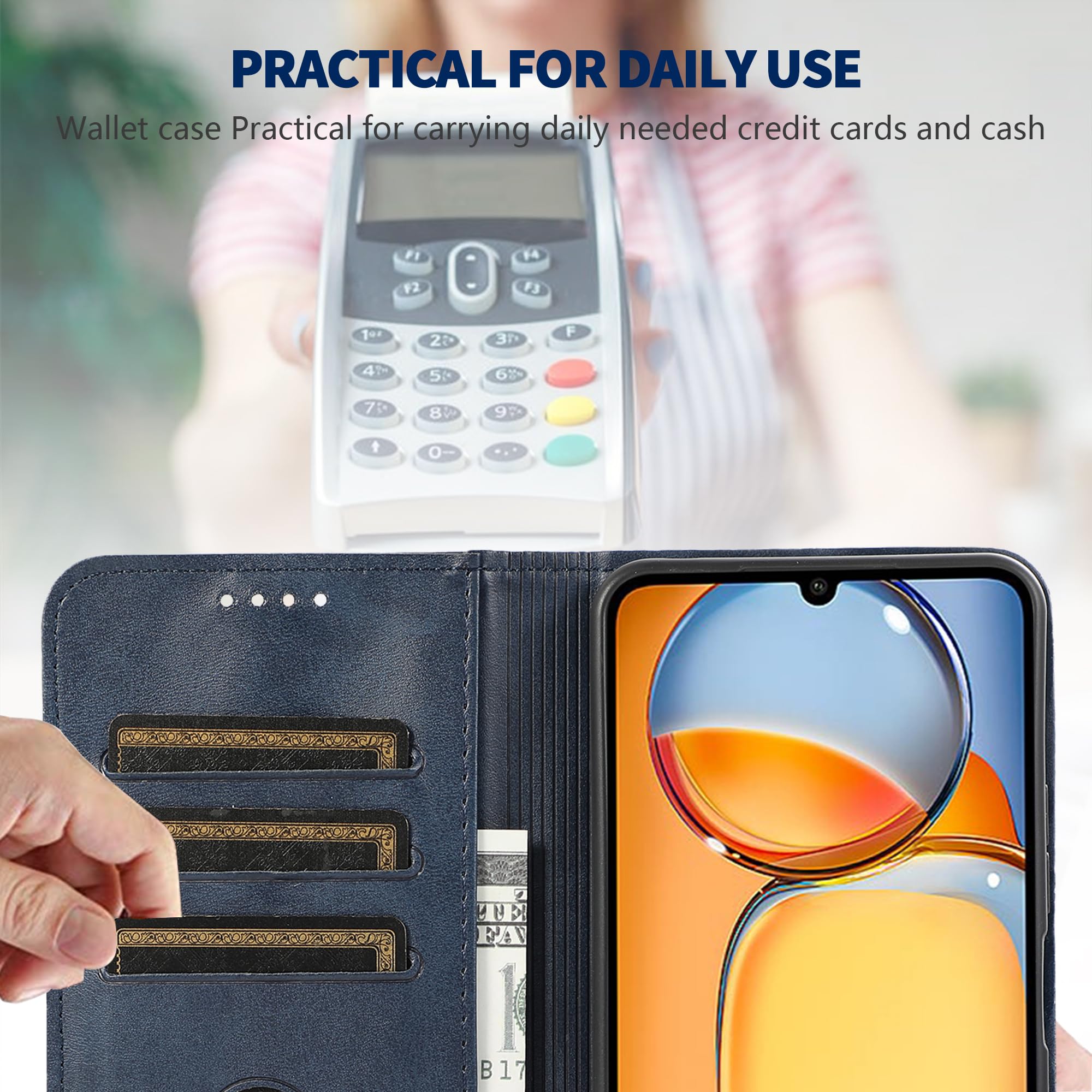 binandteam Cover per Xiaomi Redmi 13C 4G (6.74),Premium Custodia a Libro in Pelle PU Magnetica Flip Wallet Supporto Portafoglio Case - Rot