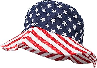 FashionTS USA Flag Pattern Summer Bucket Hat Short Brim (Blue)