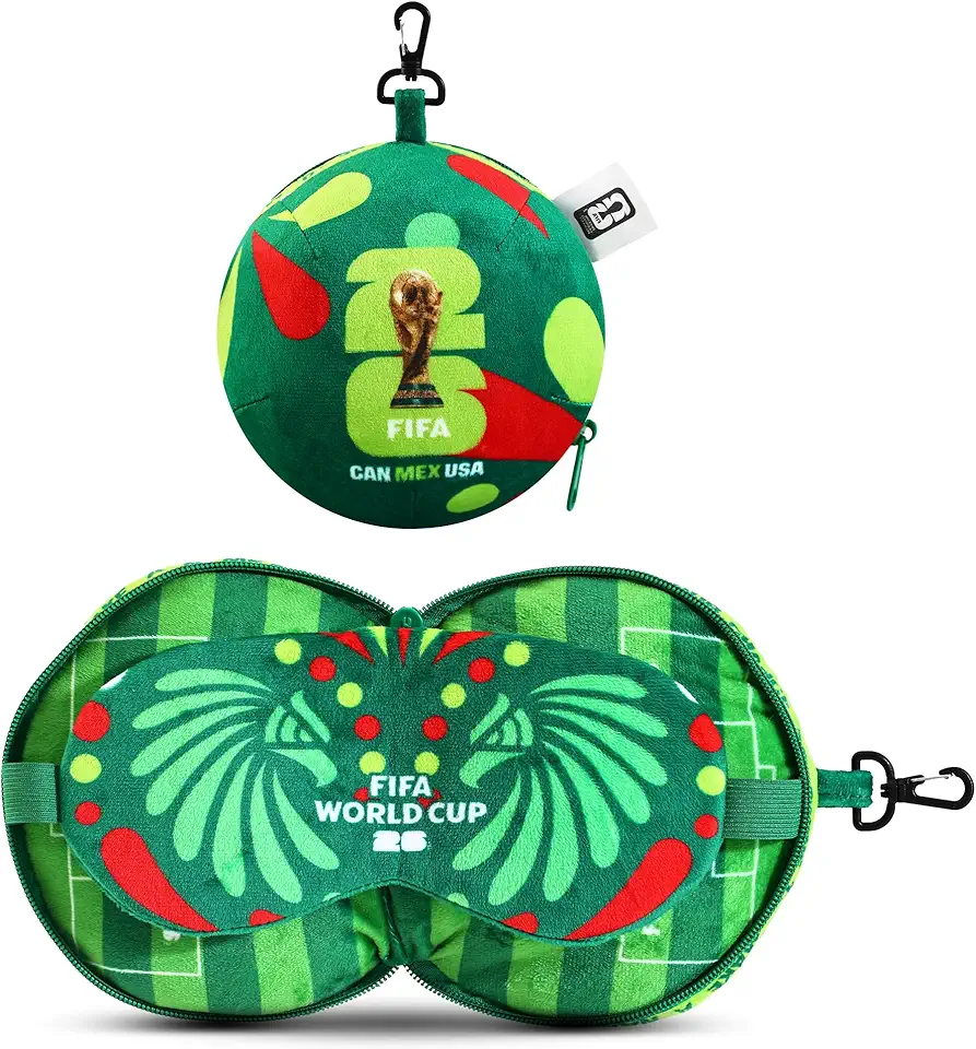 MESUCA Almofada de pescoço da Copa do Mundo 2026 com cobertura para os olhos: Almofada de viagem de avião com suporte surround de 360°
