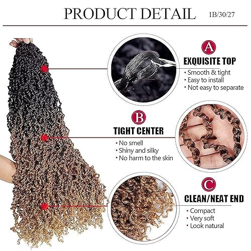 Miniatura 2 de SOKU Pelo de ganchillo Passion Twist de 20 pulgadas, 8 paquetes de cabello de ganchillo senegalés trenzado estilo Yanky Twist ombré, marrón miel,