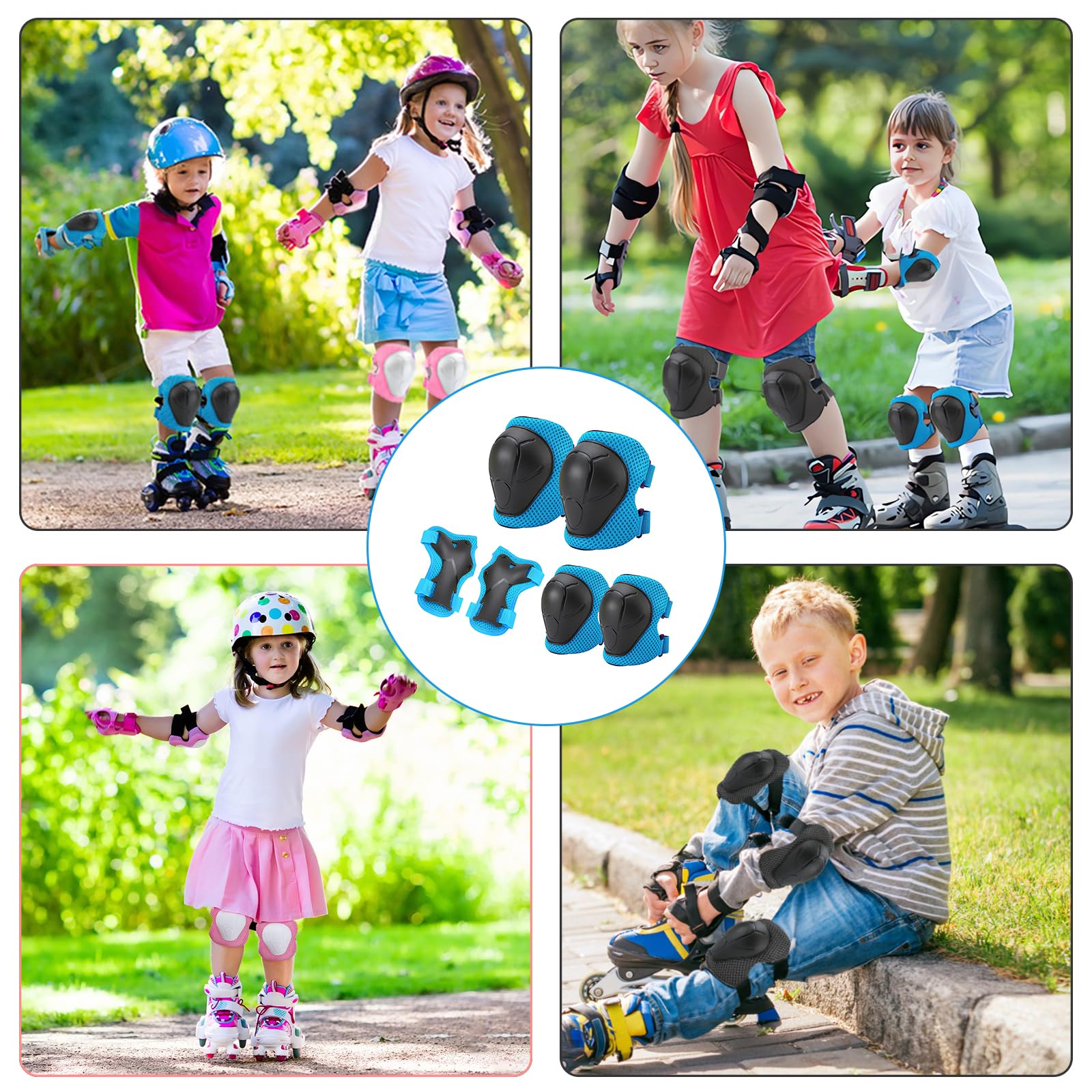 Kit de Protection pour Patins à roulettes, 6 Pièces Genouillères Coudières Protège-Poignets Réglables