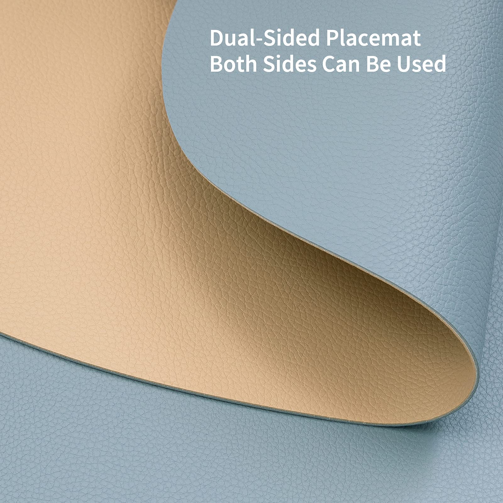 Myir JUN Round Table Placemats Set of 4 Faux Leather Place Mats and Coasters 15 inch Round Dual Sided Placemats Non-Slip Wipe Clean Stain Resistant (Yellow Blue,Set of 4) - Image 3