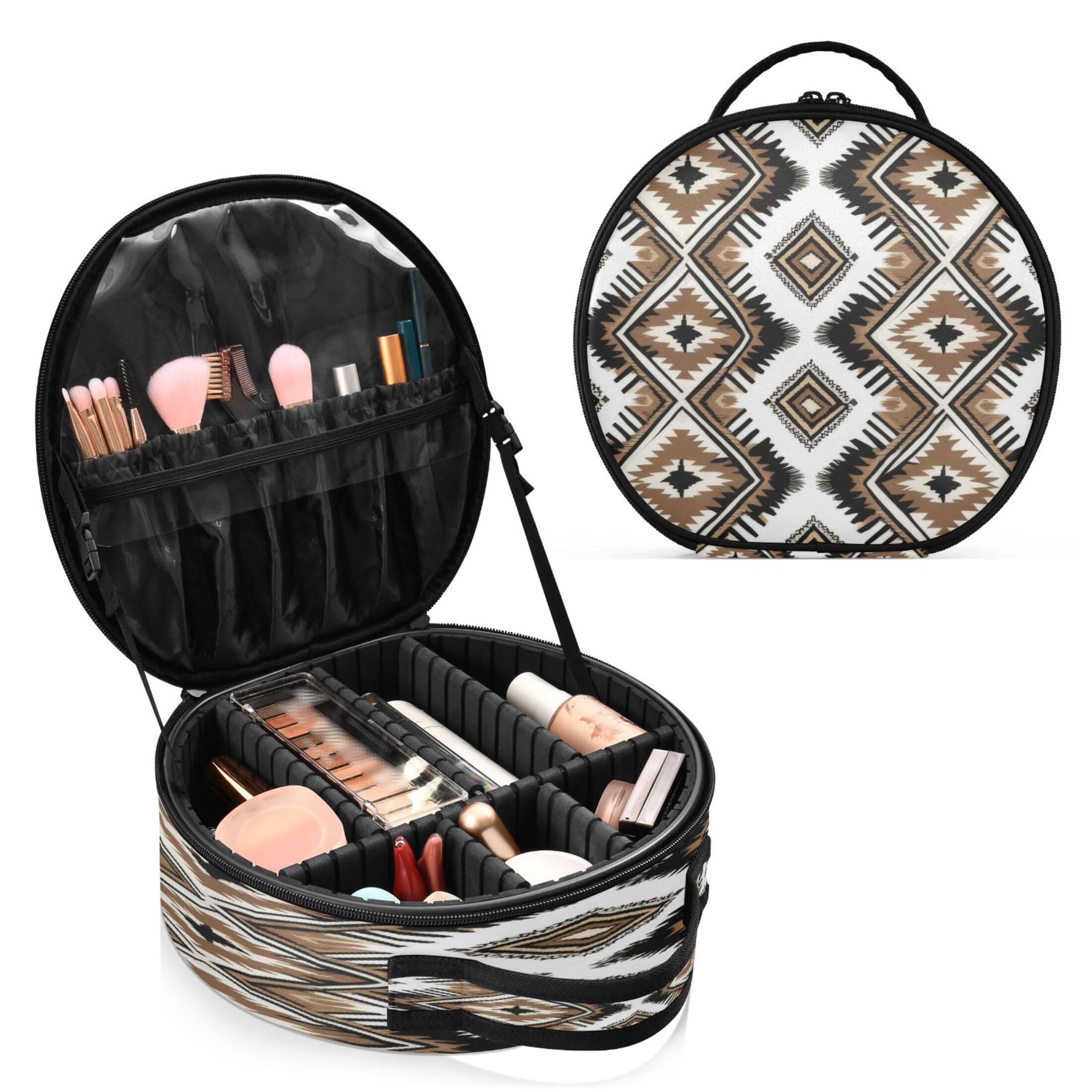Takiito Tribal Pattern Travel Makeup Case Portable Makeup Box Artist Cosmetic Case Organizer With Adjustable Dividers