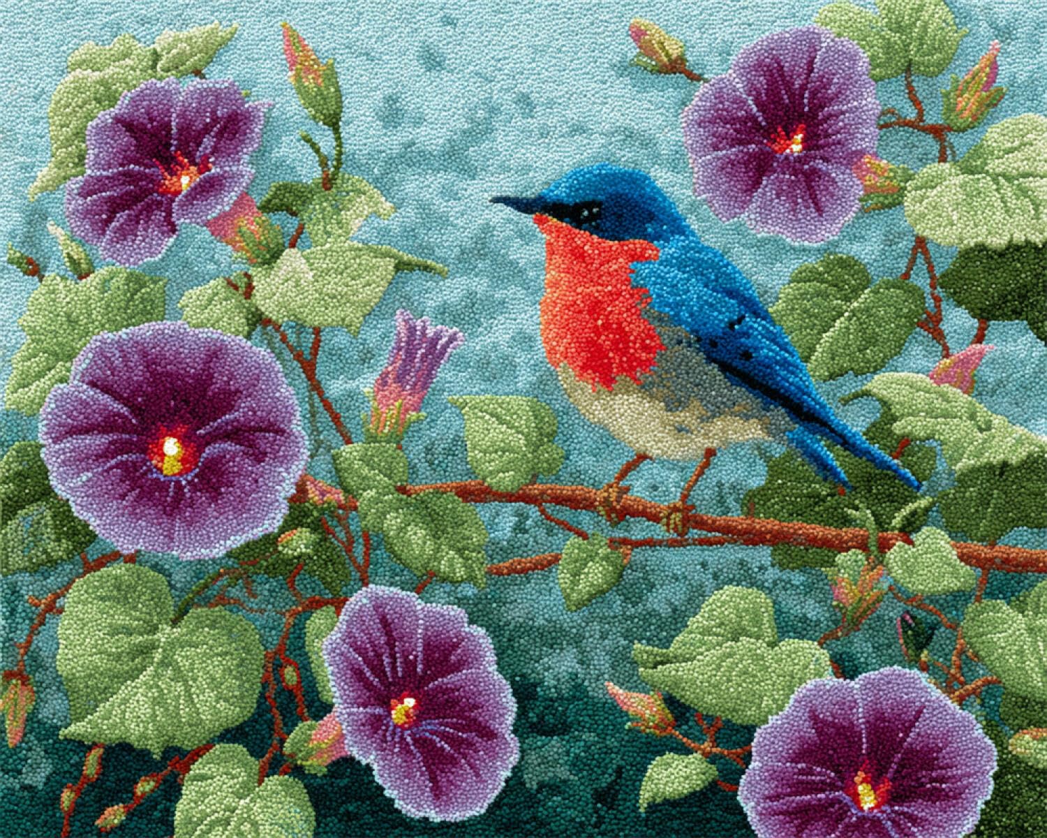 Henypt DIY Latch Hook Rug Kits Flowers and Birds 80x115cm