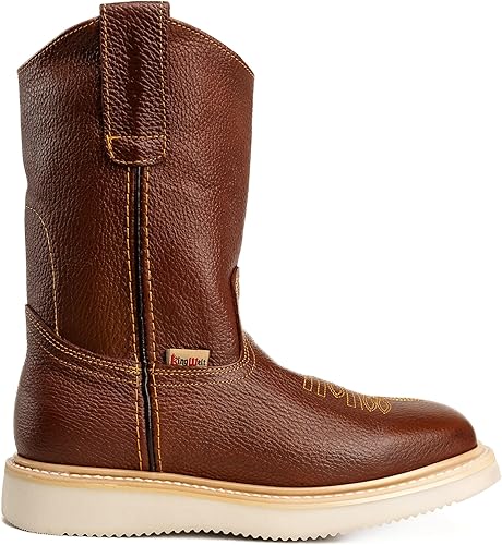 Botas Wellington Santa Fe de 11 pulgadas comodidad ligera, punta cuadrada, facilidad de tirar, cuero de grano completo, suela de poliuretano duradera