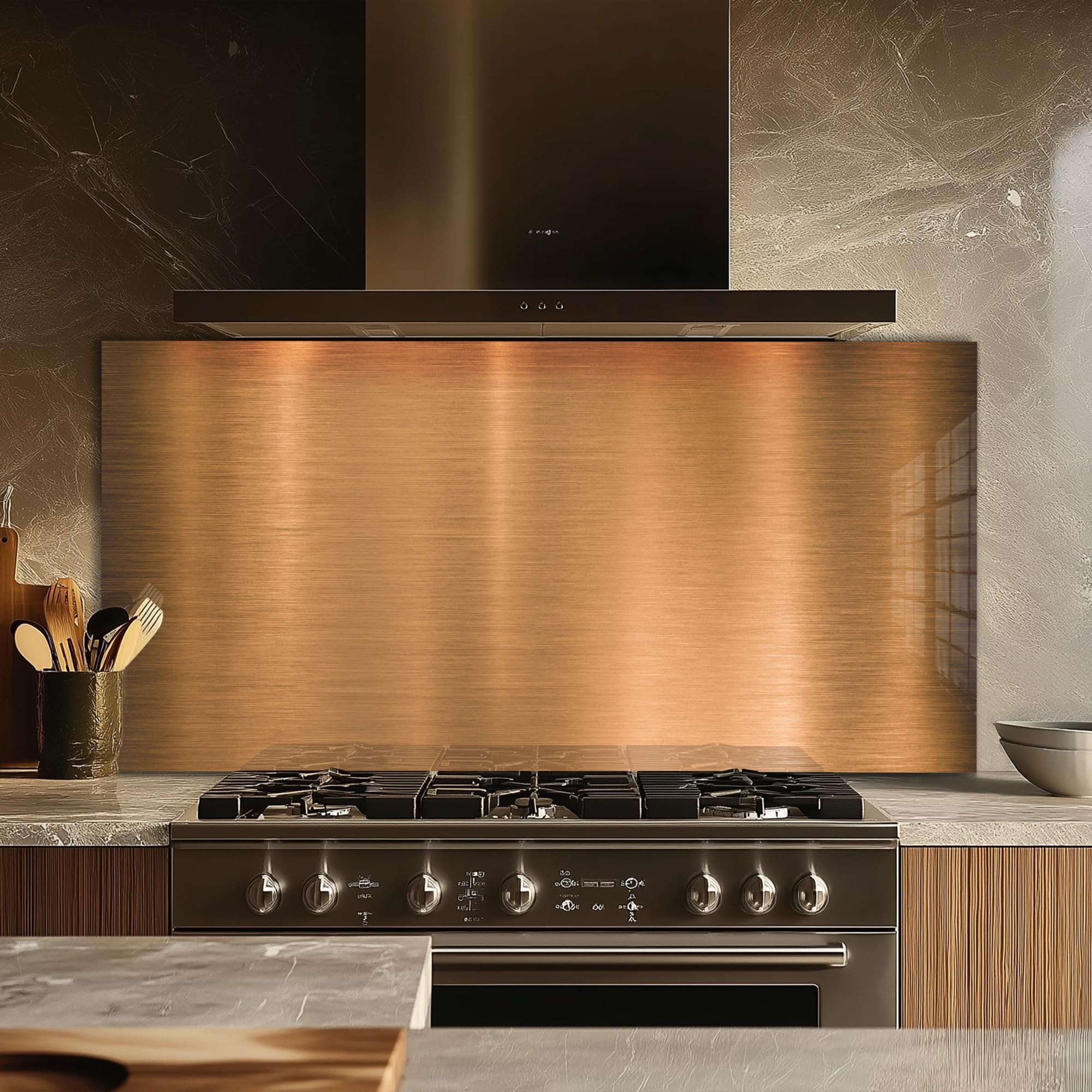 Picture of Stove Wall Protector Decorative Gold Stainless Steel Pattern Tempered ...