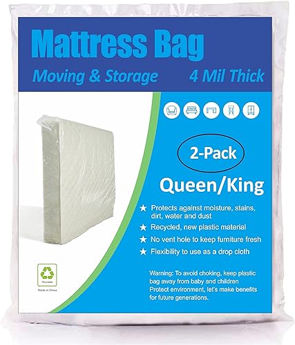 ComfortHome Bolsa de colchón para mudanza y almacenamiento, 4 mil extra grueso, tamaño Queen y King, paquete de 2
