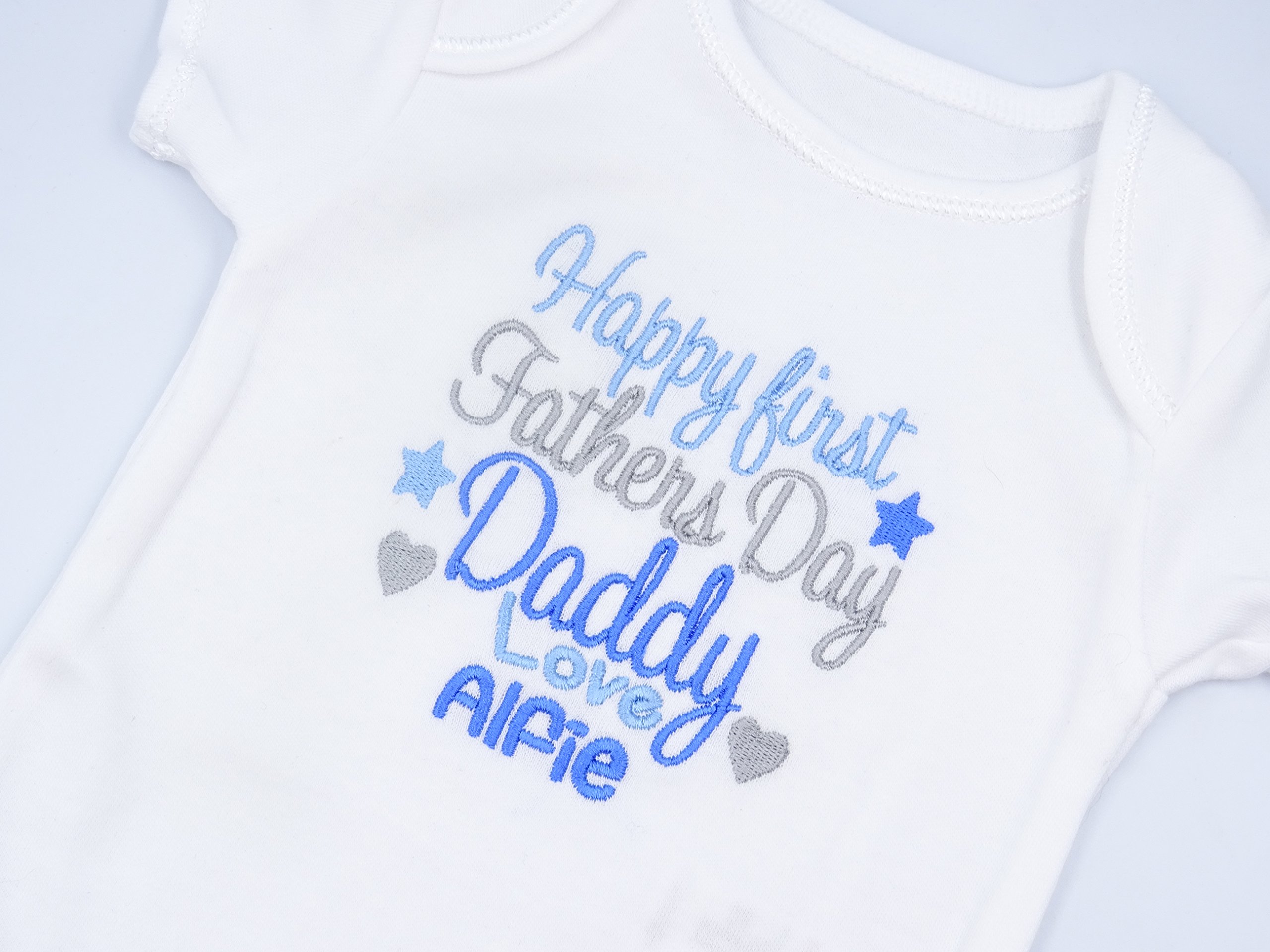 Just Toys Online Personalised Embroidered Happy First Fathers Day Daddy Love Name White Baby Boys Bodysuit Vest (3-6 Months)