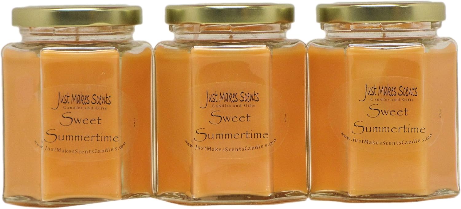 3 Pack - Sweet Summertime Scented Blended Soy Candles | Fragrance of Melon, Coconut & Palm | Hand Poured in The USA by Just Makes Scents