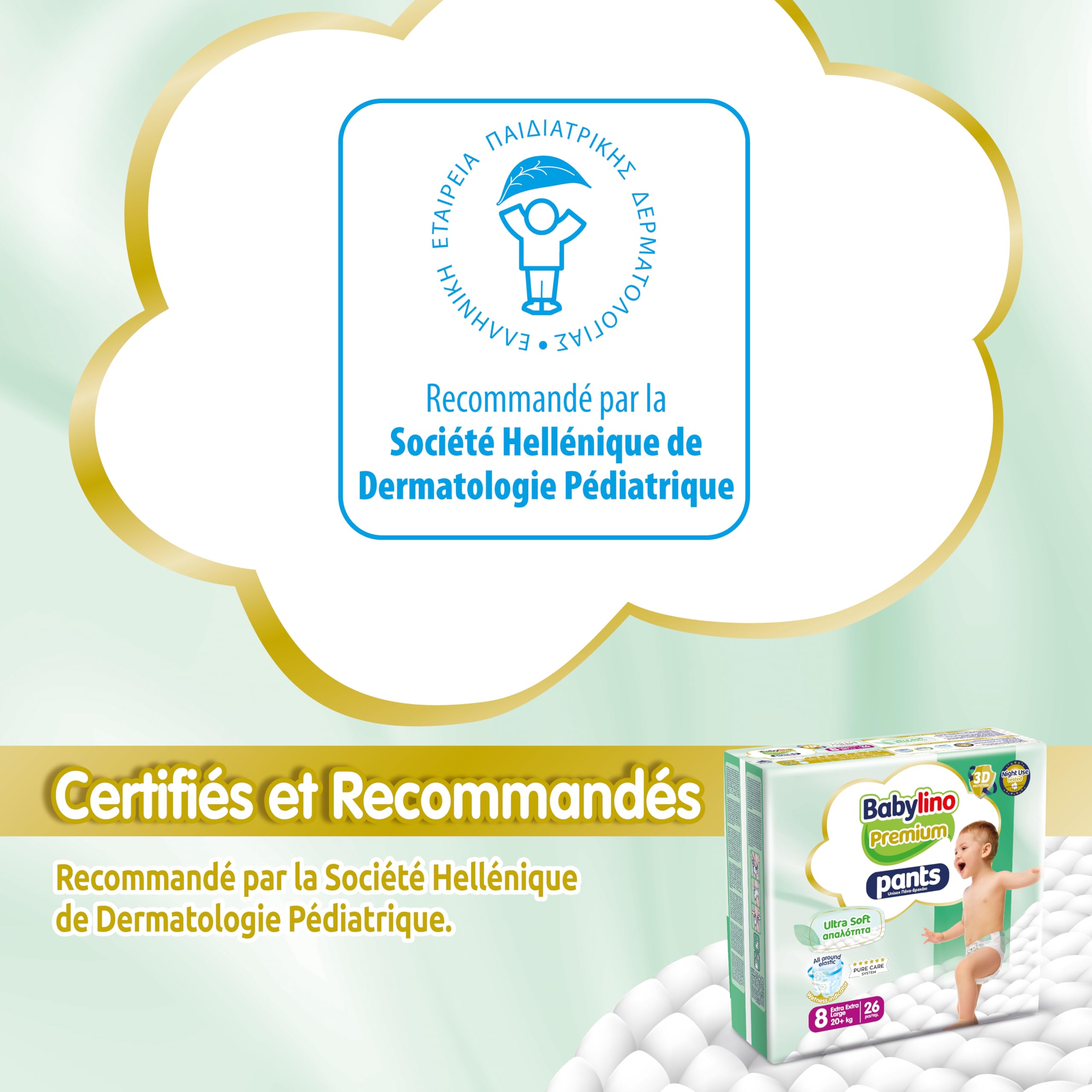 Babylino Premium Pants, Couches culotte Taille 8 avec filtre ULTRA SOFT, XXL (20+kg), 26 unités