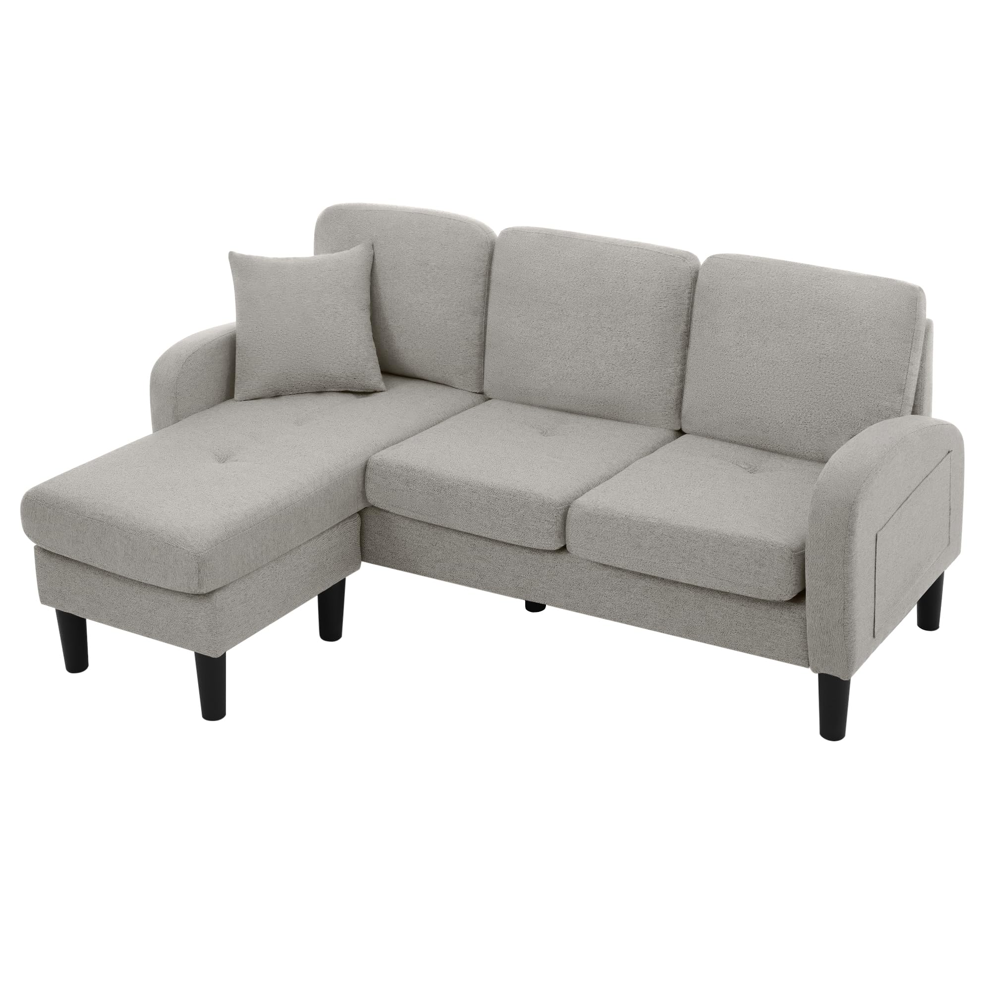 Azkoeesy Divano Angolare Forma L con Chaise Longue 3 Posti, Reversibile Modulare, 166 cm, Tessuto Lino-Cotone, per Soggiorno, Appartamento e Ufficio