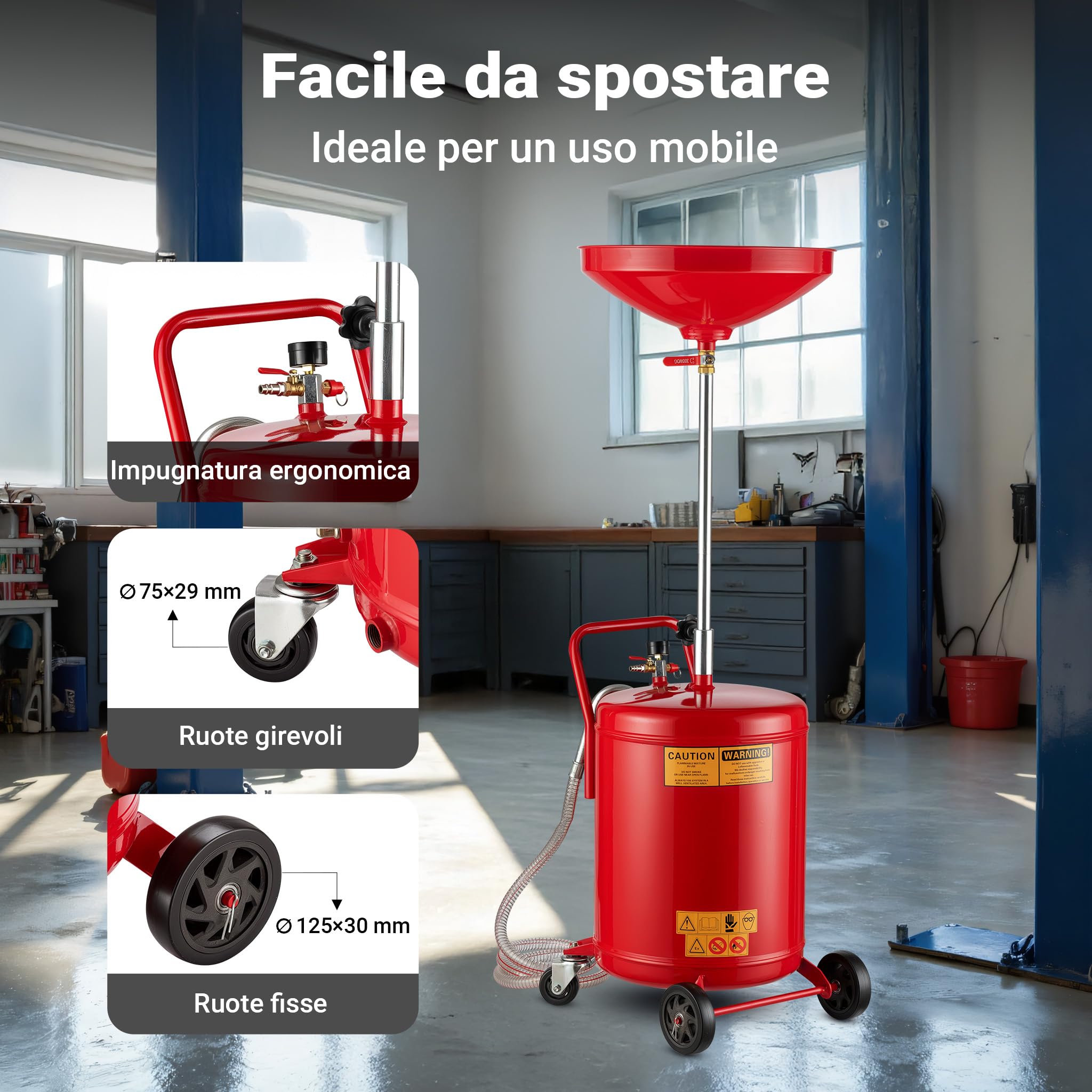 Wiltec Recuperatore Olio esausto 68 Litri Altezza Regolabile 98-157cm Raccoglitore Olio esausto