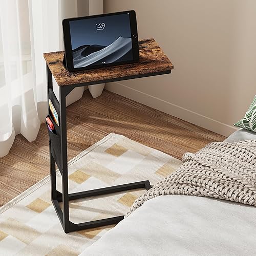Miniatura 5 de TUTOTAK Mesa auxiliar en forma de C, mesa auxiliar para sofá, mesa de sofá con bolsa de almacenamiento, bandeja de TV para sala de estar,