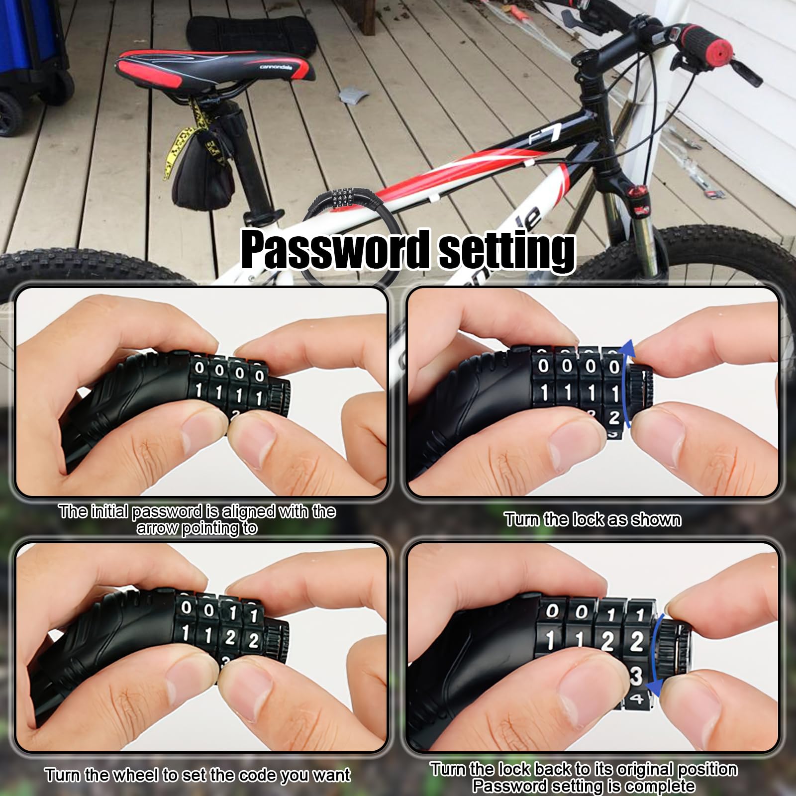 Antivol Vélo à Combinaison 4 Chiffres - Câble En Acier Gainé, Léger (68g), 10 000 Codes Possibles, Pour Vélo, Scooter, équipement