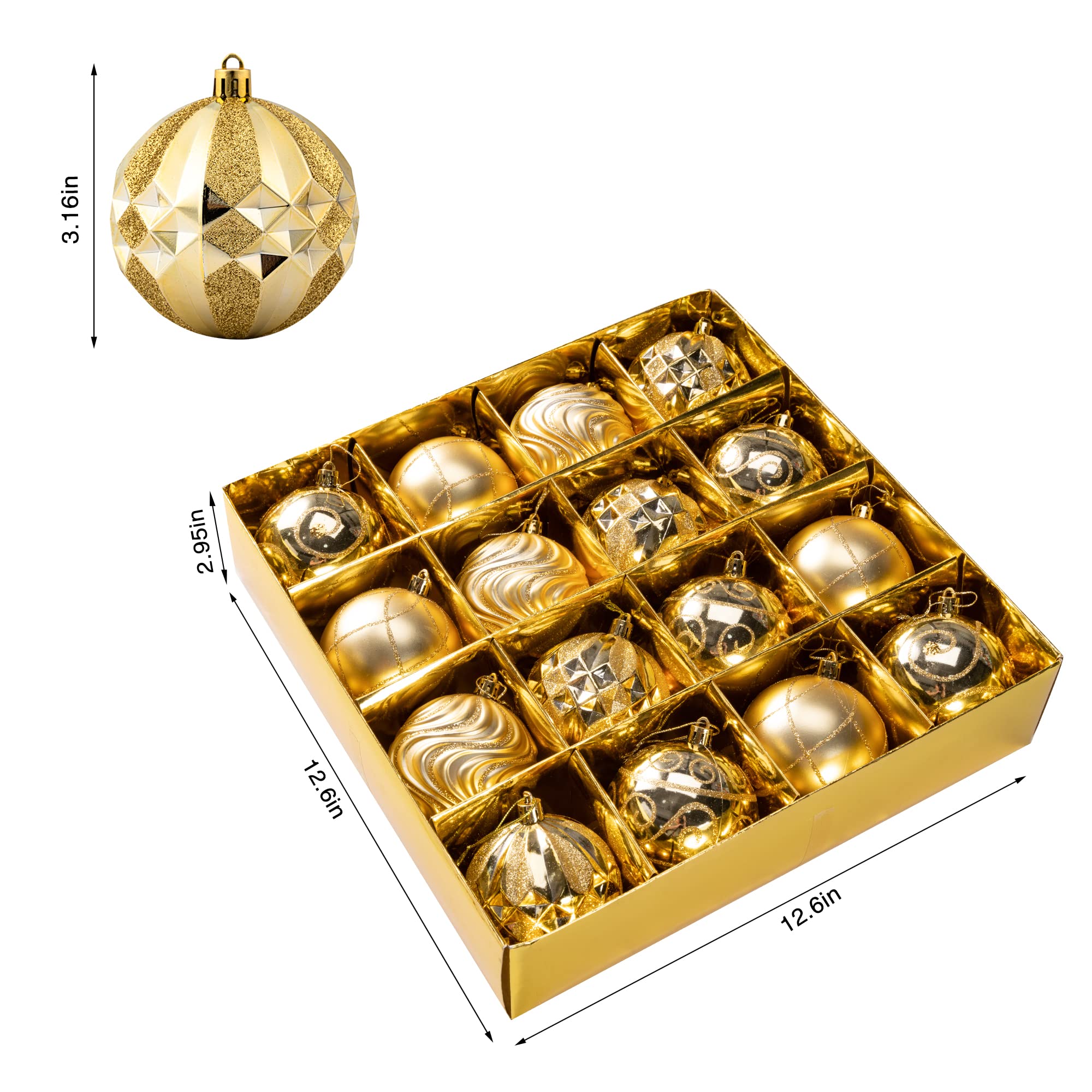Adornos de Navidad – Juego de 16 adornos de bolas de Navidad, varios adornos de Navidad inastillables brillantes para árbol de Navidad, decoración de árbol de Navidad para vacaciones de Navidad