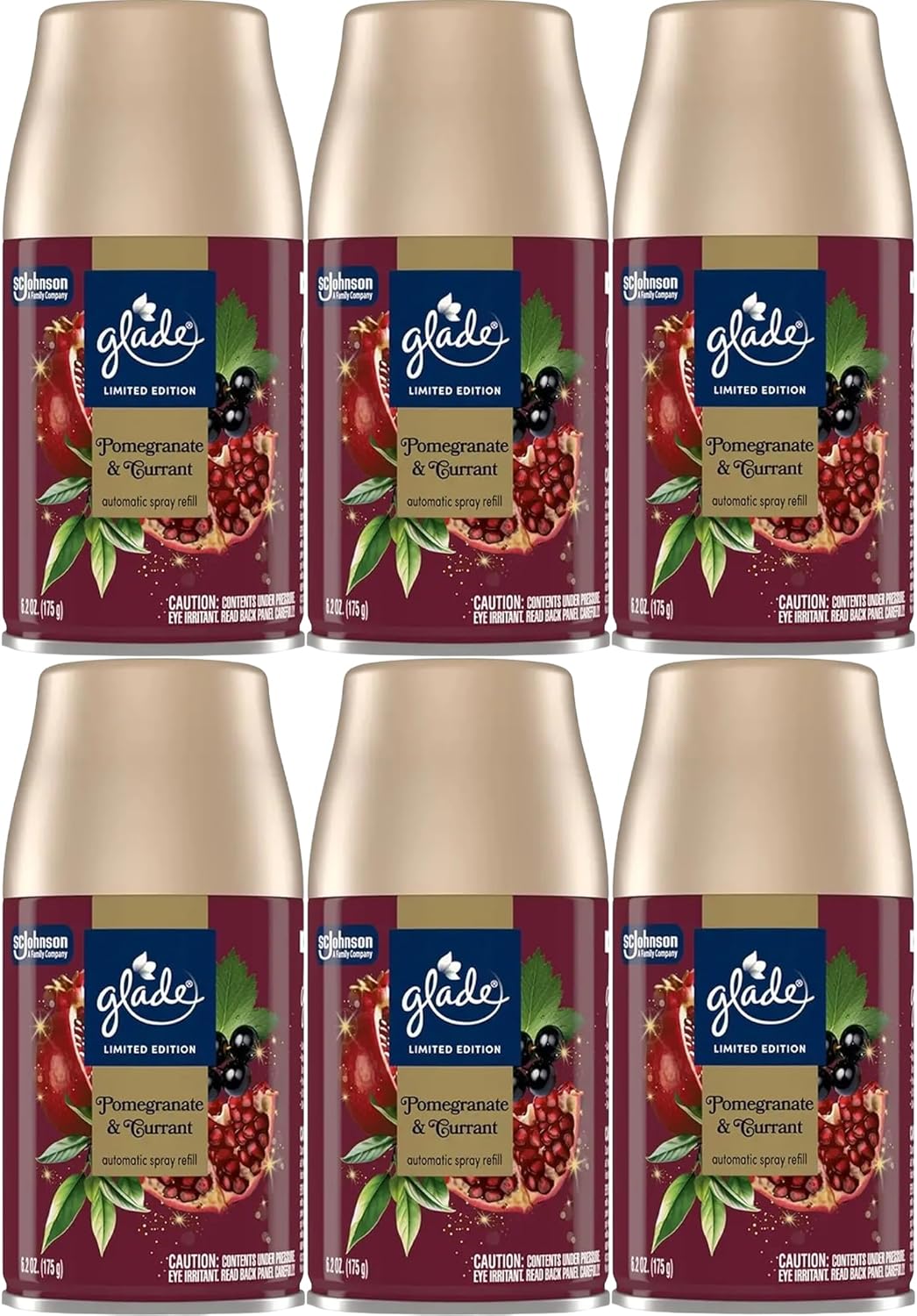 Glade Automatic Spray Refill, Pomegranate & Currant, 6 Pack, Air Freshener Refill Can, 6.2 oz