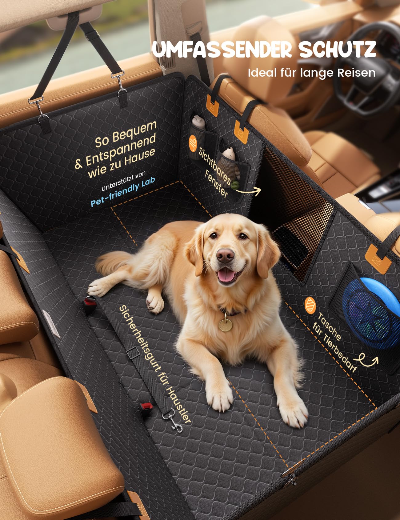 Lamicall Hundedecke Auto Rückbank, Autoschondecke Hund - [TOP Reißfestigkeit] Wasserdichte Hundematte Rücksitz mit 195kg Tragkraft, Kratzfeste Haustier Schutzmatte für Autositz, Für Autos & Kleine SUV