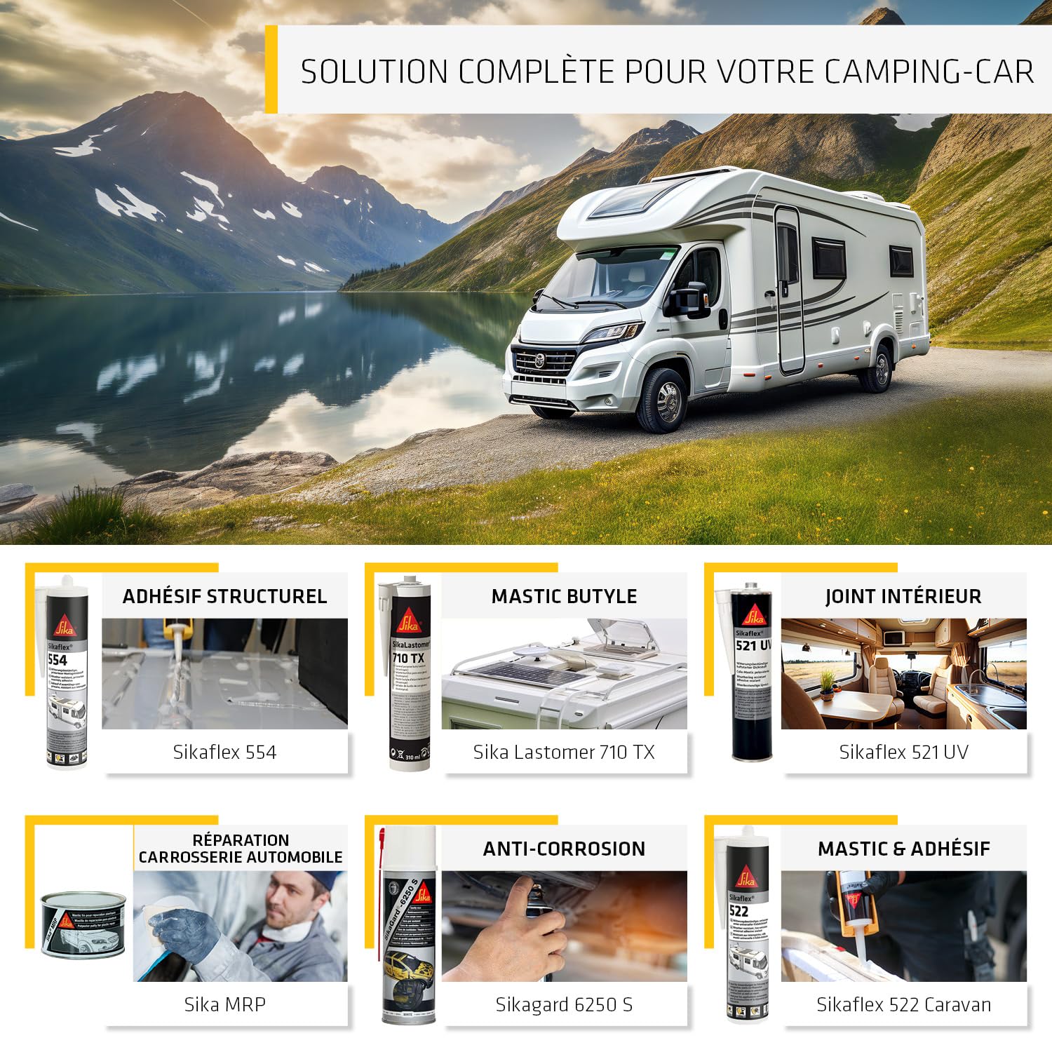 SIKA - Mastic multi-usages - Sikaflex 522, Gris - Pour caravane et camping-car - Collage et étanchéité - Résiste aux intempéries - Sans isocyanate - Faible émission - Intérieur et extérieur - 300ml