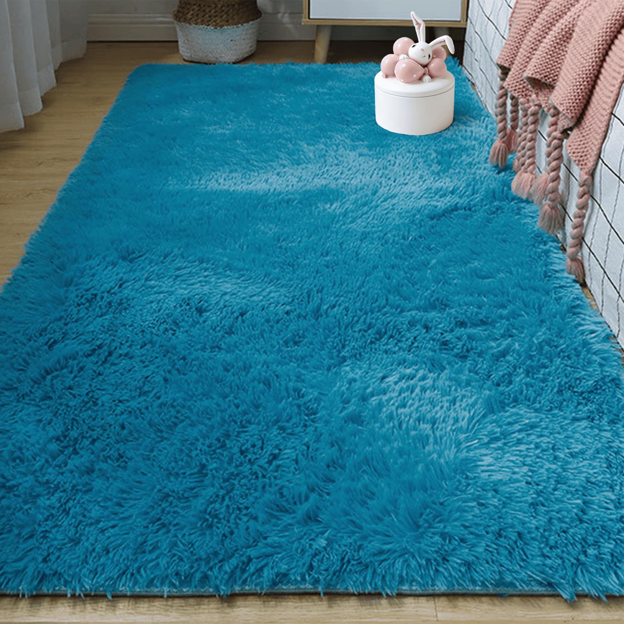 Tapis lavable bleu ultra doux 280 x 310 cm pour chambre et salon