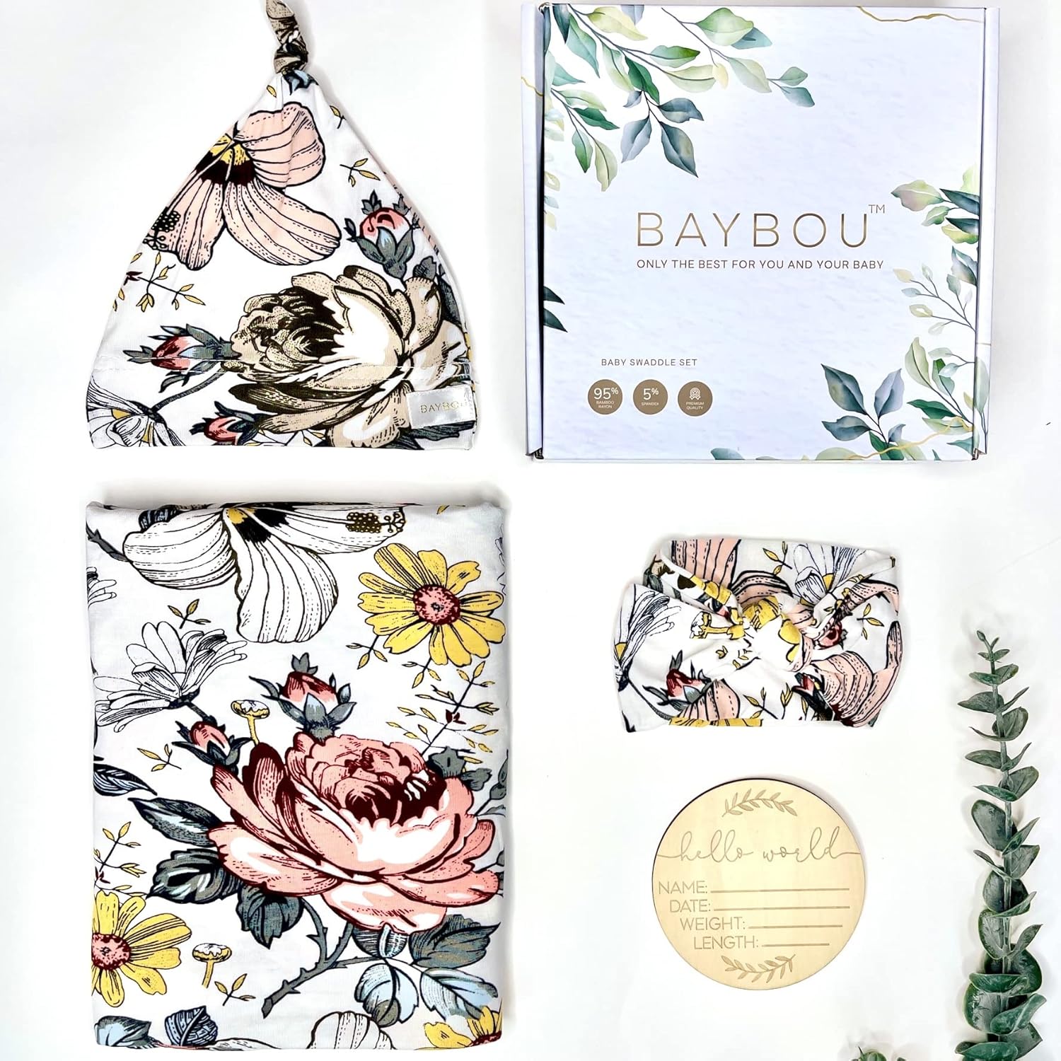 Baybou Baby Swaddle Set Bamboo Receiving Blanket for