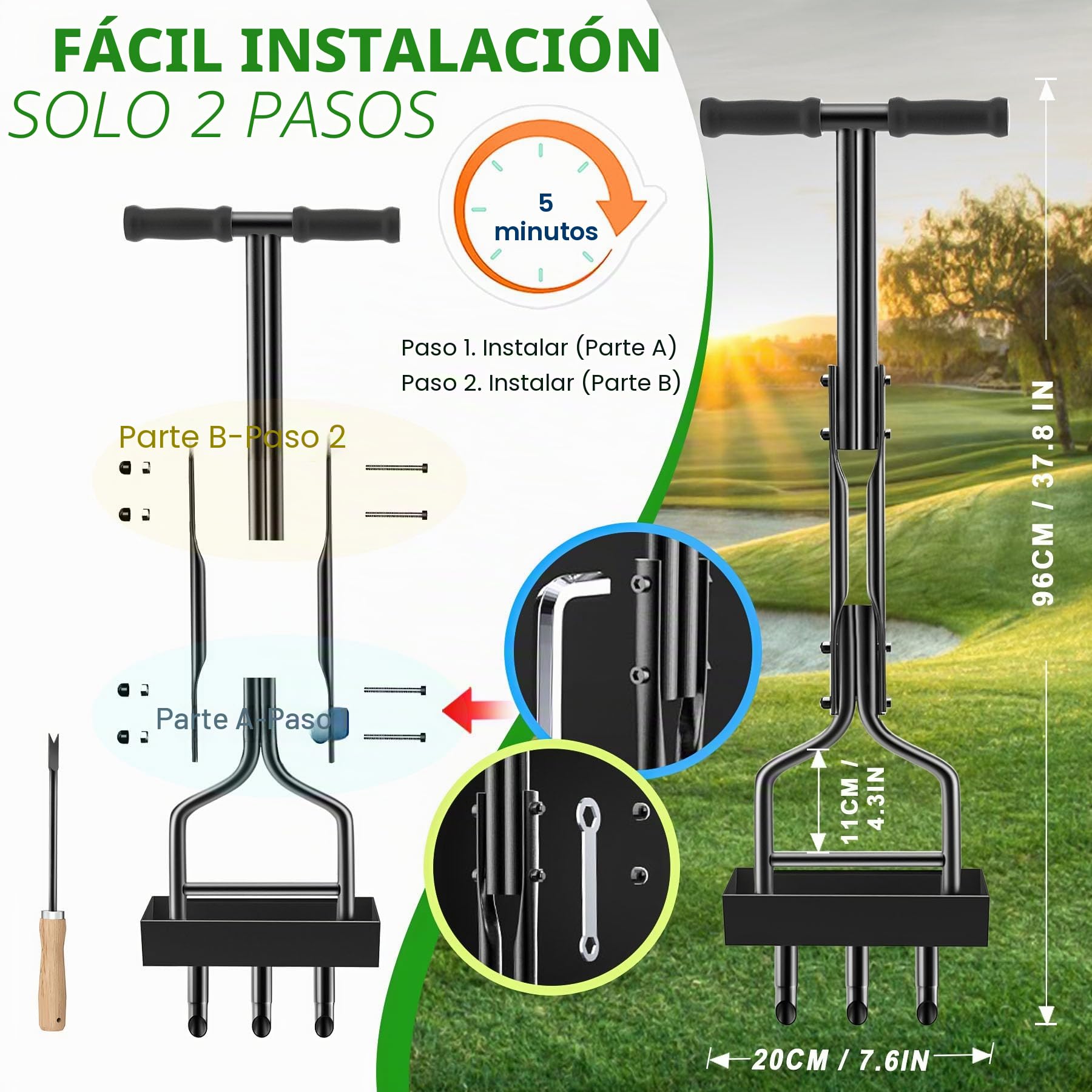 EEIEER Aireador Cesped, Escarificador Cesped Manual Aireador de Césped con Bandeja de Almacenamiento y Herramientas de Jardín, Aireado Pesado Escarificador de Cesped para Compactado del Suelo