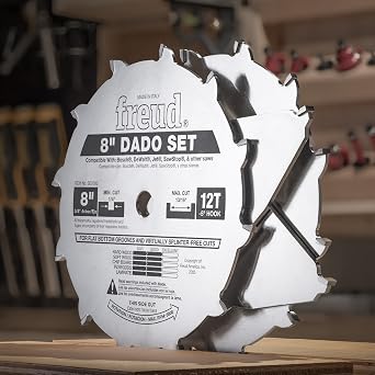 Freud 6 Pro Dado Set with Tico Hi-Density Carbide for Flat Bottom Grooves - Includes 2 Blades, 3 Chippers, Spacers, Shim Set & Carrying Case, Negative Hook Angle - SD206