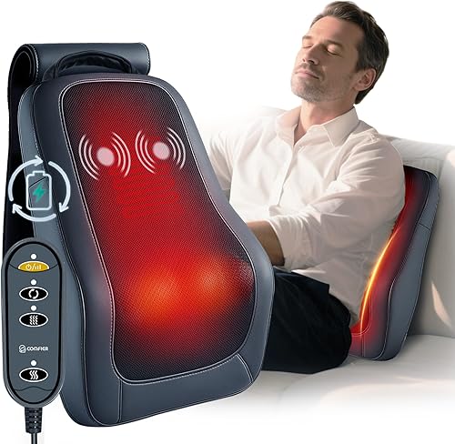 COMFIER Masajeador de espalda inalámbrico con calor, vibración y Shiatsu masajeador de espalda para aliviar el dolor de tejido profundo, masajeador