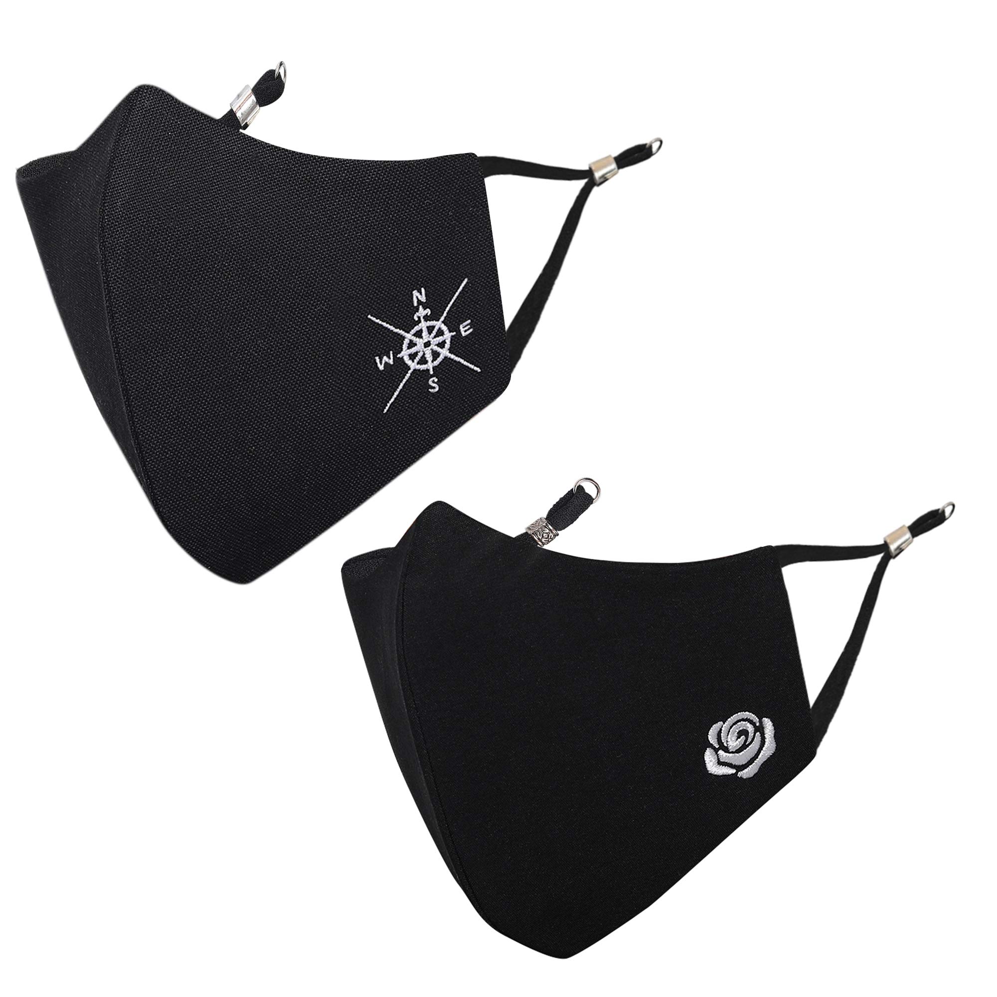 MASQ By Q-One His-Her 4 Layer Reusable, Washable with Ear Adjusters, Anti-Bacterial(BFE>99%) Designer Embroidered Cotton Cloth Face Mask for Couples, Unisex, Men, Women, Girls, Boys (Black)-picture-34