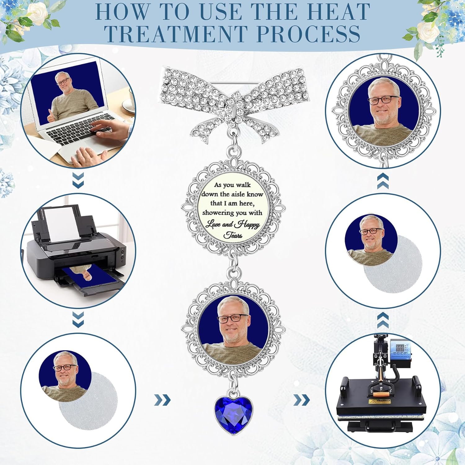 Something Blue Gift For Bride - Bouquet Charms For Wedding Memory, Bouquet Photo Charms For Wedding Memory, Something Blue For Bride, Bride Gifts, Bridal Bouquet Charm, Custom Pin, Wedding Gifts - Image 9