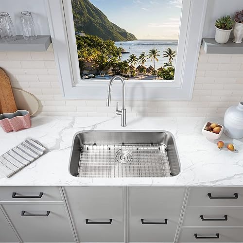 Miniatura 9 de KABCO Fregadero de cocina de acero inoxidable de 30 pulgadas compatible con la ADA, con colador de fregadero, cesta de basura extraíble y rejilla de