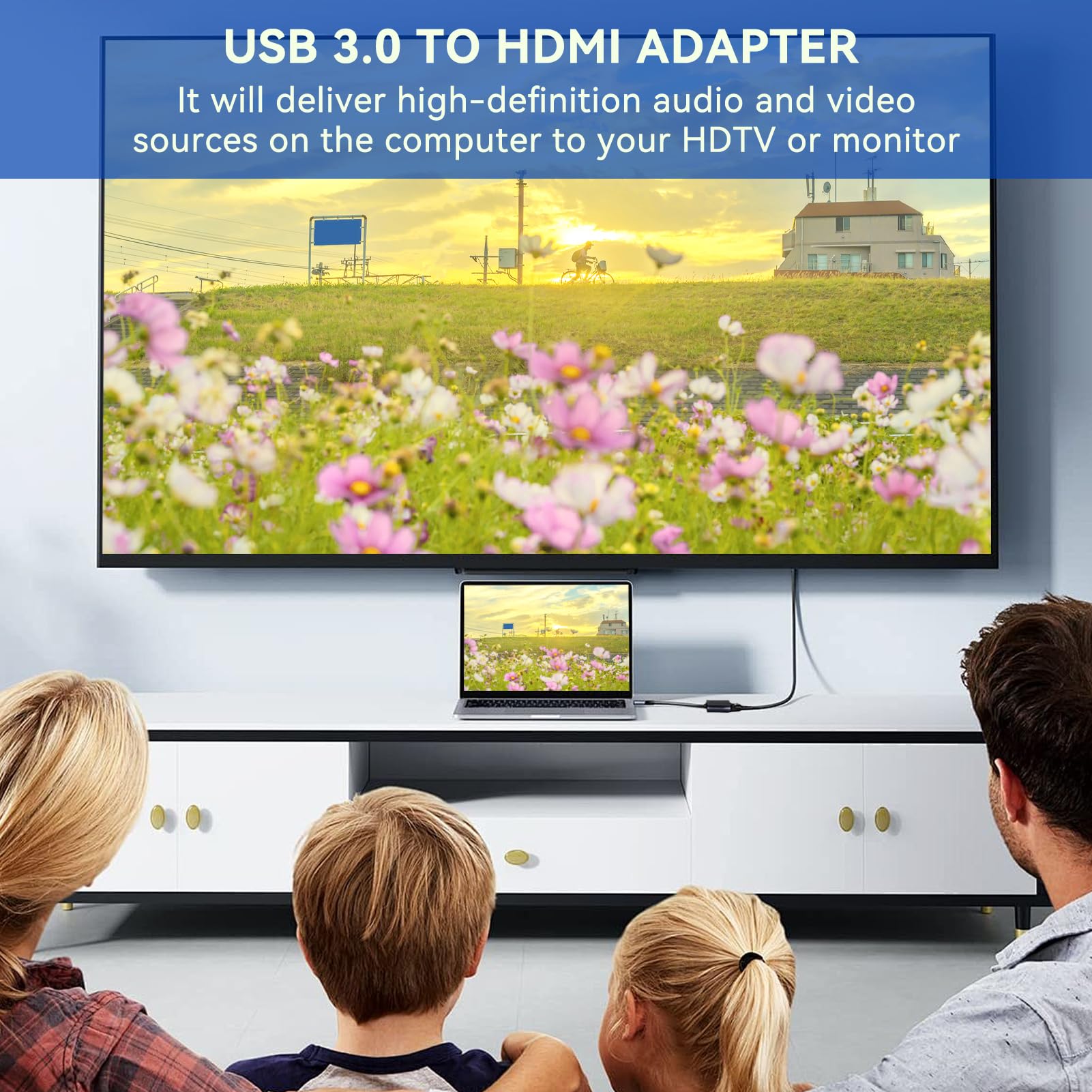 USB to HDMI Adapter, USB 3.0 Converter USB 3.0 to HDMI 1080P Video Graphics Cable Converter High Definition Multimedia Interface Converter Drive Fr-ee Converter for PC Laptop Projector HDTV