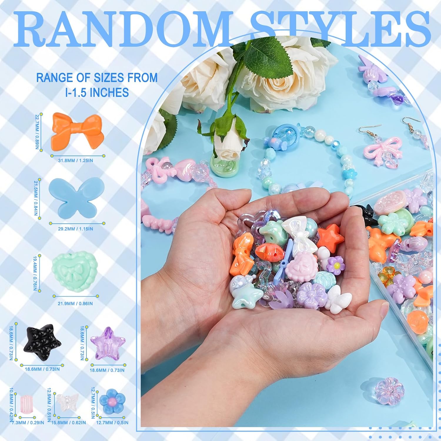 400-450PCS Acrylic Beads for Bracelet Making, Assorted 6 Colors Cute Beads, Flower Bow Candy Bear Kawaii Bracelet Charms for Jewelry Making, Necklace Keychains Phone Charms DIY Crafts Gifts - Image 3