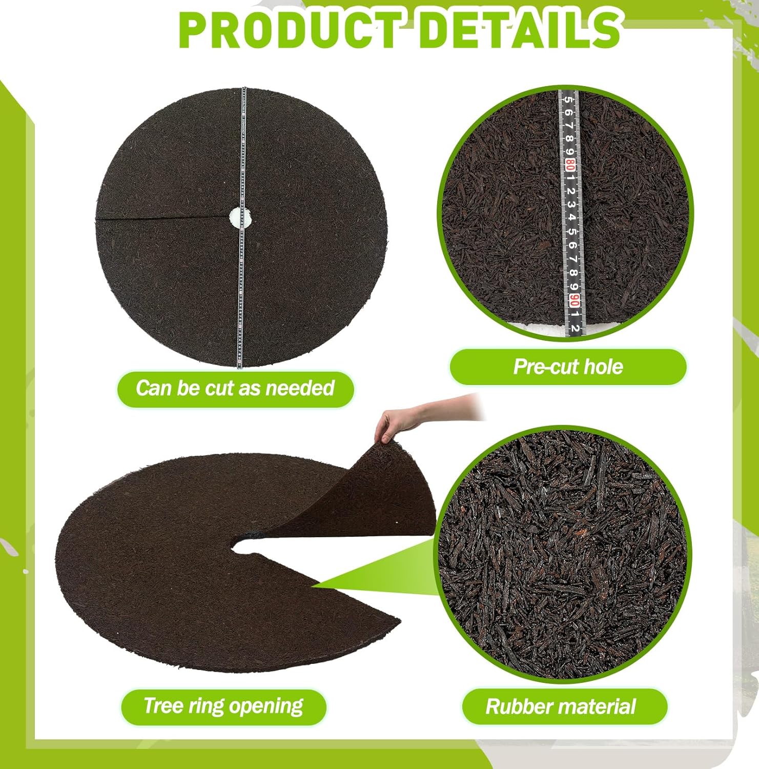 Peryiter 2 Pcs 36" Rubber Mulch Tree Ring Heavy Duty Tree Weed Barrier Ring Protectors Mulch Mat Landscaping Round Root Barrier for Weed Grass Control Root Protection (Brown)