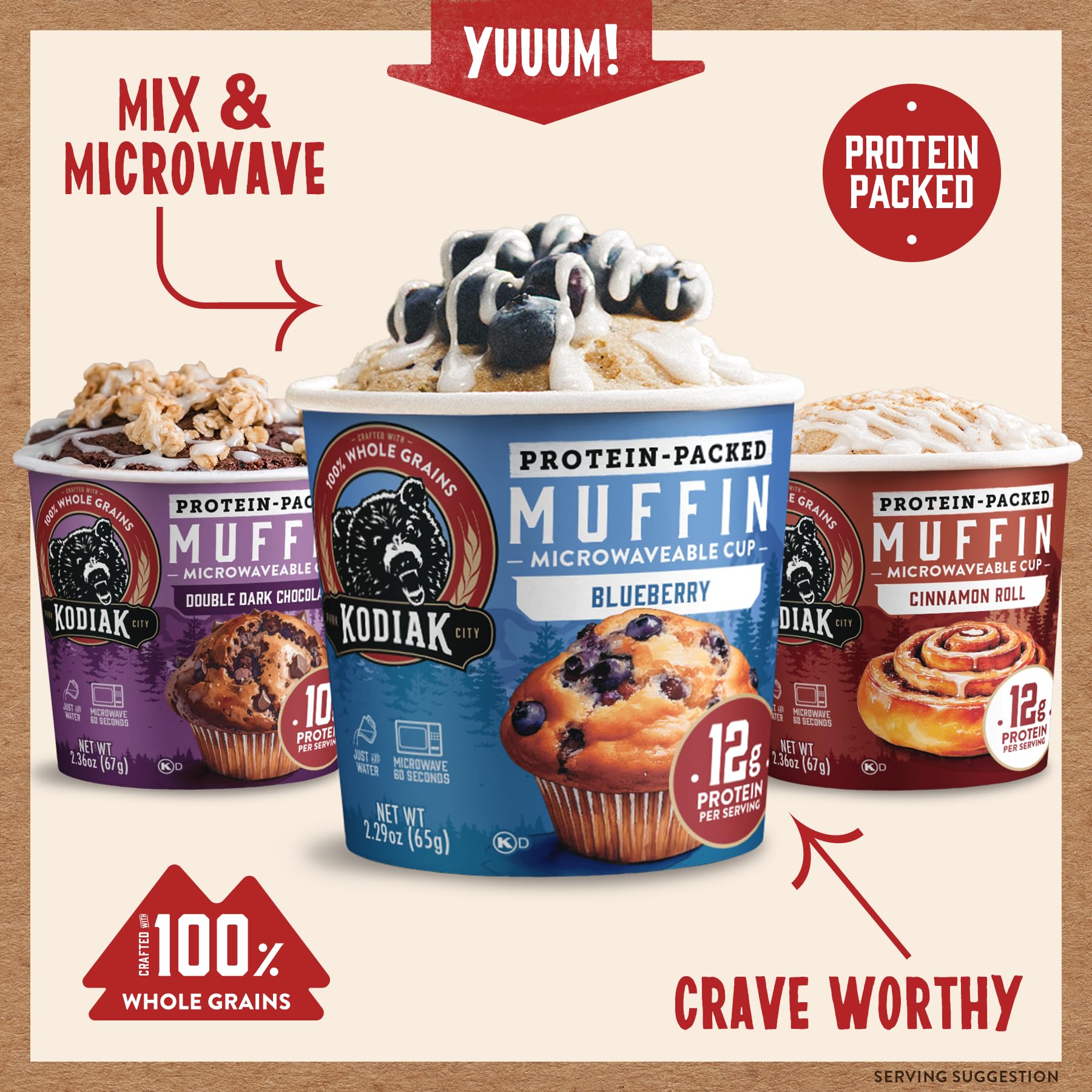 Kodiak Lot de 12 moules à muffins à grains entiers riches en protéines