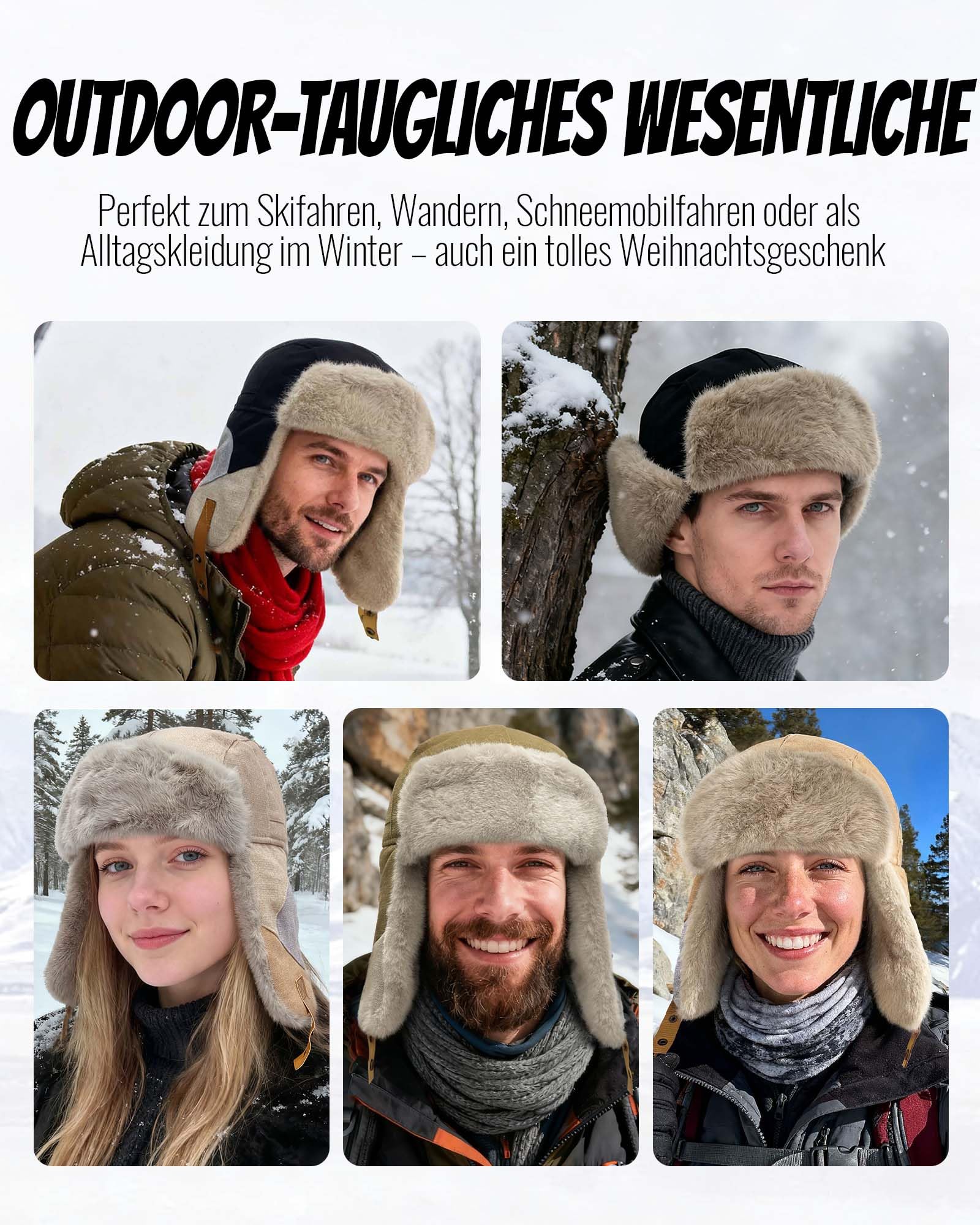 Cappelli da sci invernali aviatore in cotone e pelliccia sintetica con paraorecchie