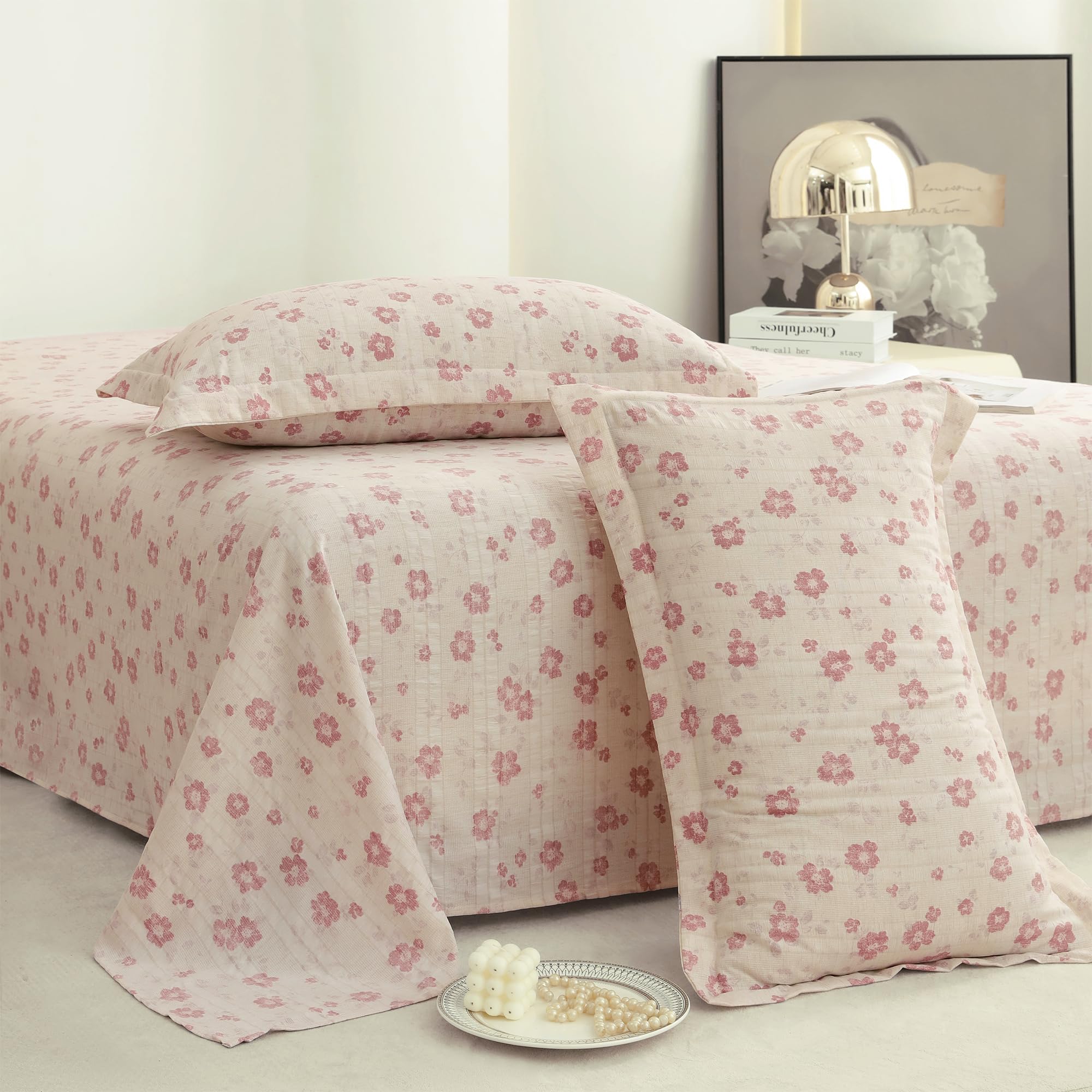 Story@Home King Size Bedsheet | Cloud Cotton Flatsheet King Size with Two Pillow Covers| Super Soft Bed Sheet for King Size Bed | Floral Design (270 x 250 cm, Pastel Pink)-image-45