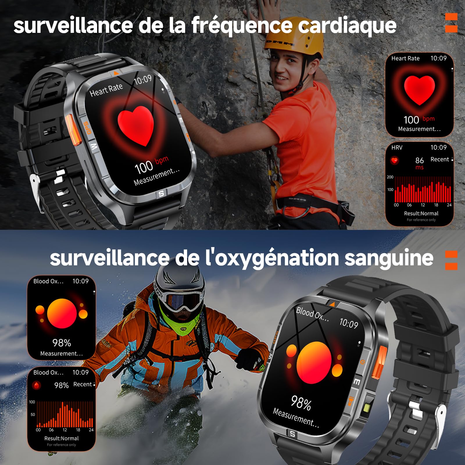 Montre intelligente GPS militaire pour hommes avec boussole/lampe de poche, montre intelligente à écran HD 2,01" avec assistant vocal/appel Bluetooth, pour Android et iOS, Montre Fitness de sport